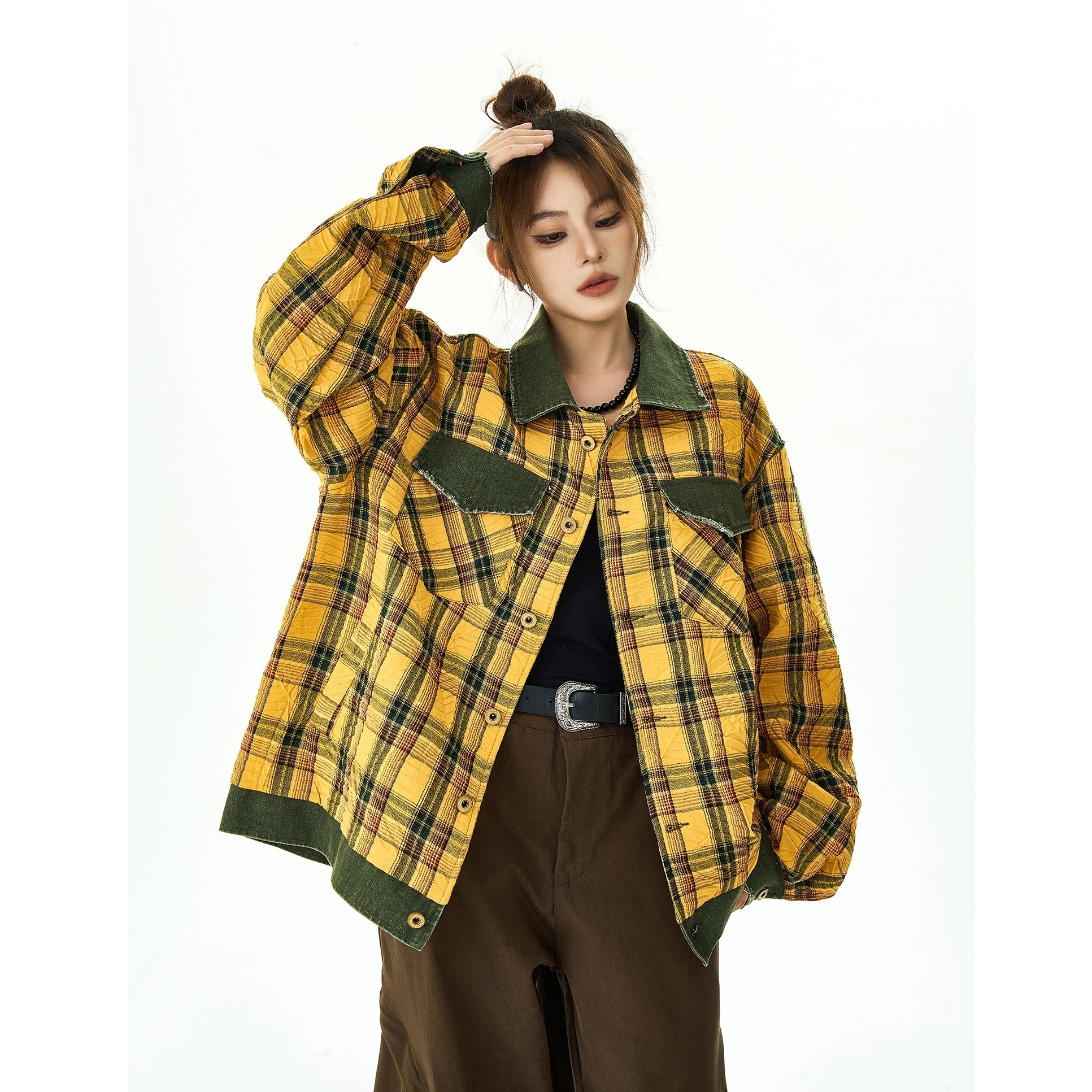 Retro Plaid Loose Slouchy Jacket HG7040