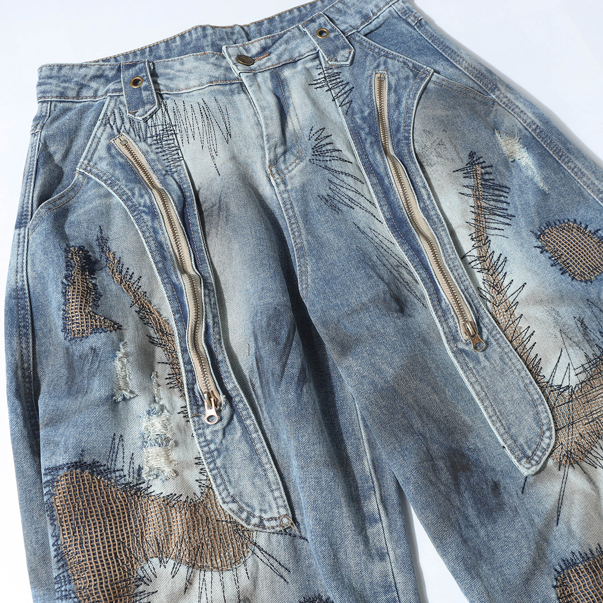 Washed Irregular Curved Blade Jeans BK7065