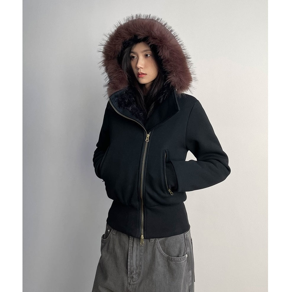 Fur Collar Short Hooded Sweat Jacket MW9763