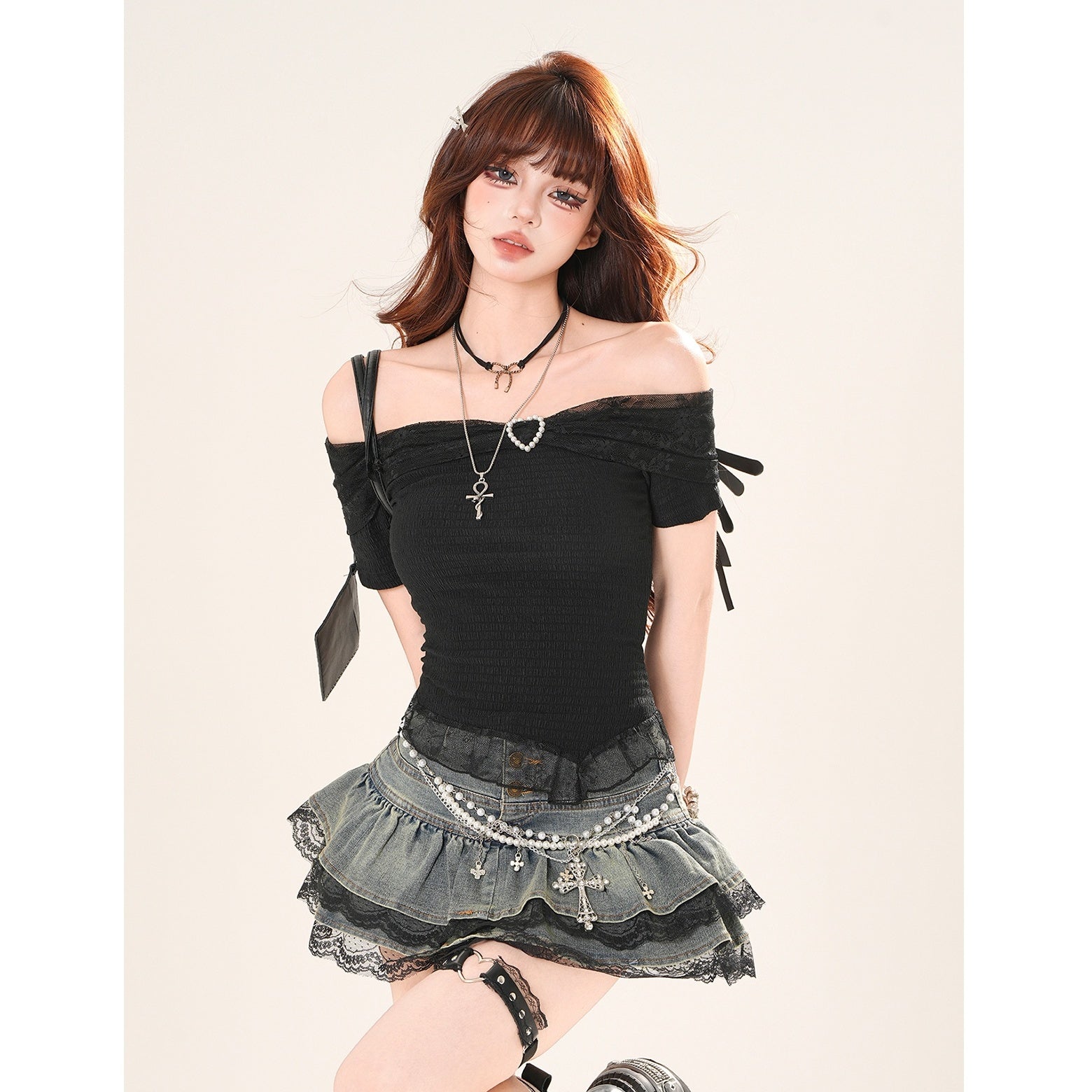 Lace Denim Slim Tutu Skirt KK2038