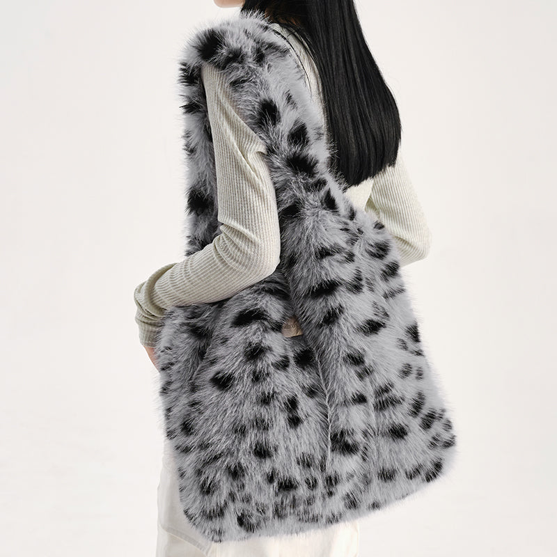 Leopard Plush Furry Tote Bag BA030