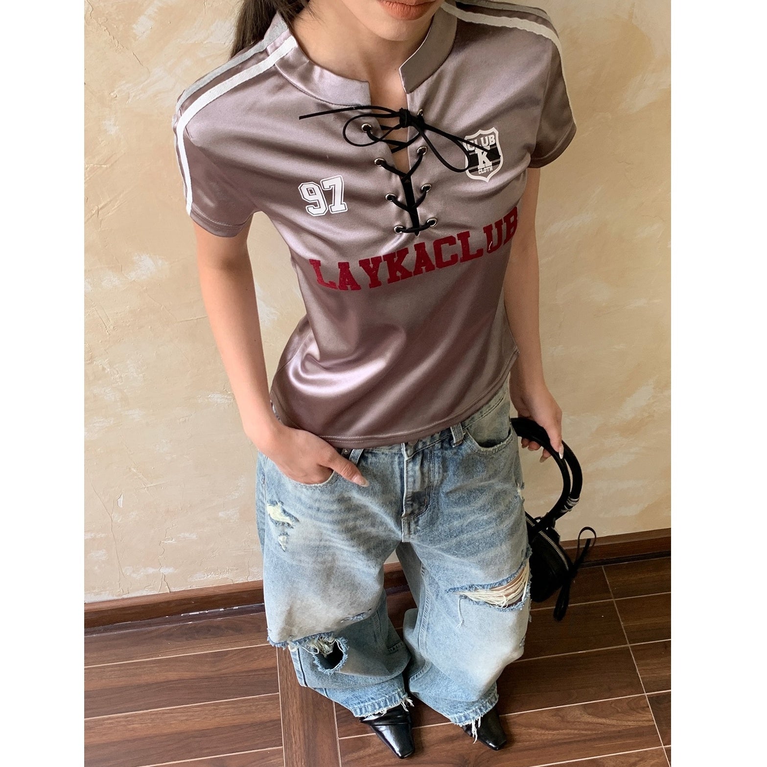 Satin Strappy Cropped T-Shirt AP7013