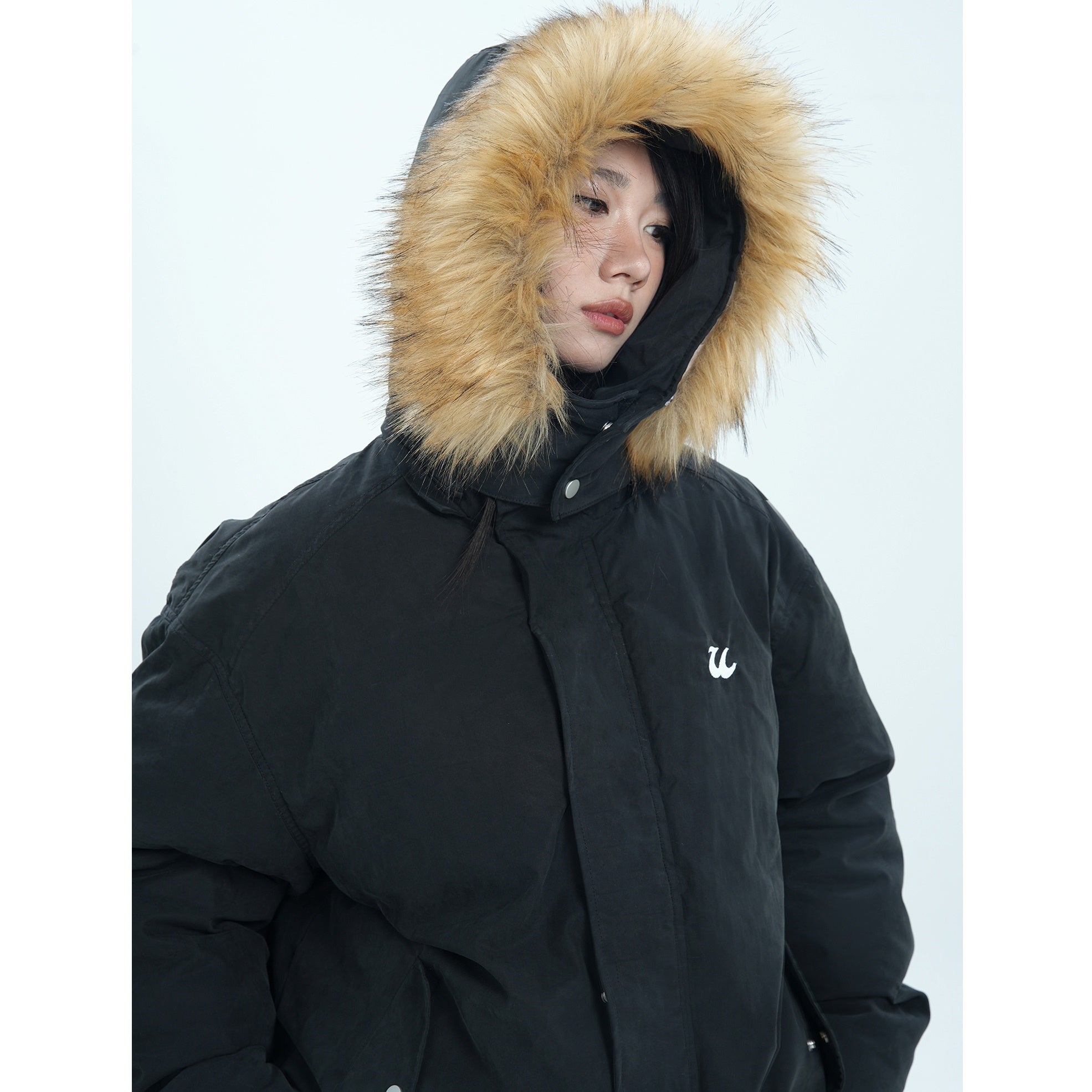 Fur Collar Simple Hooded Padded Jacket MW9670