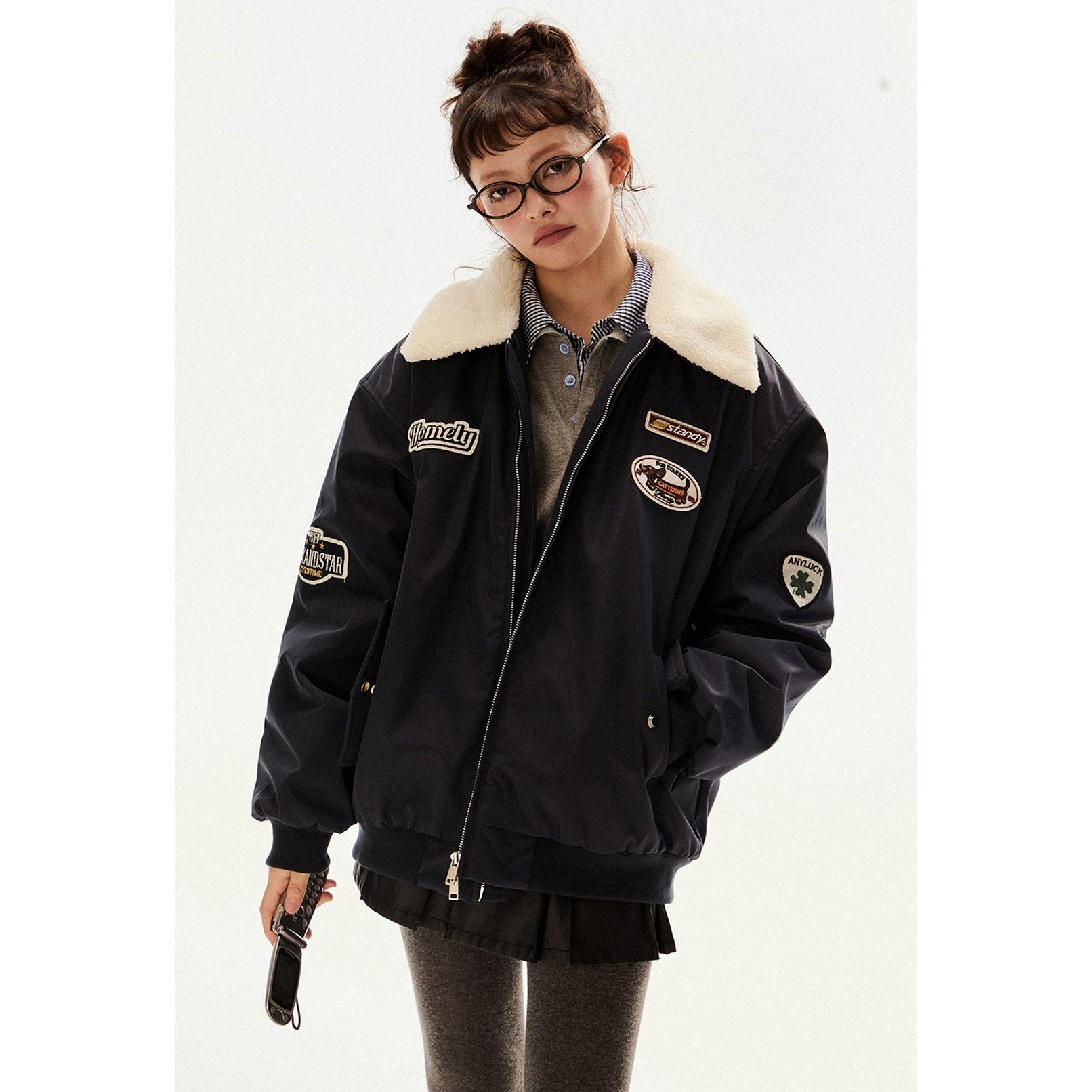 Loose Baseball Embroidered Label Quilting Jacket EZ204