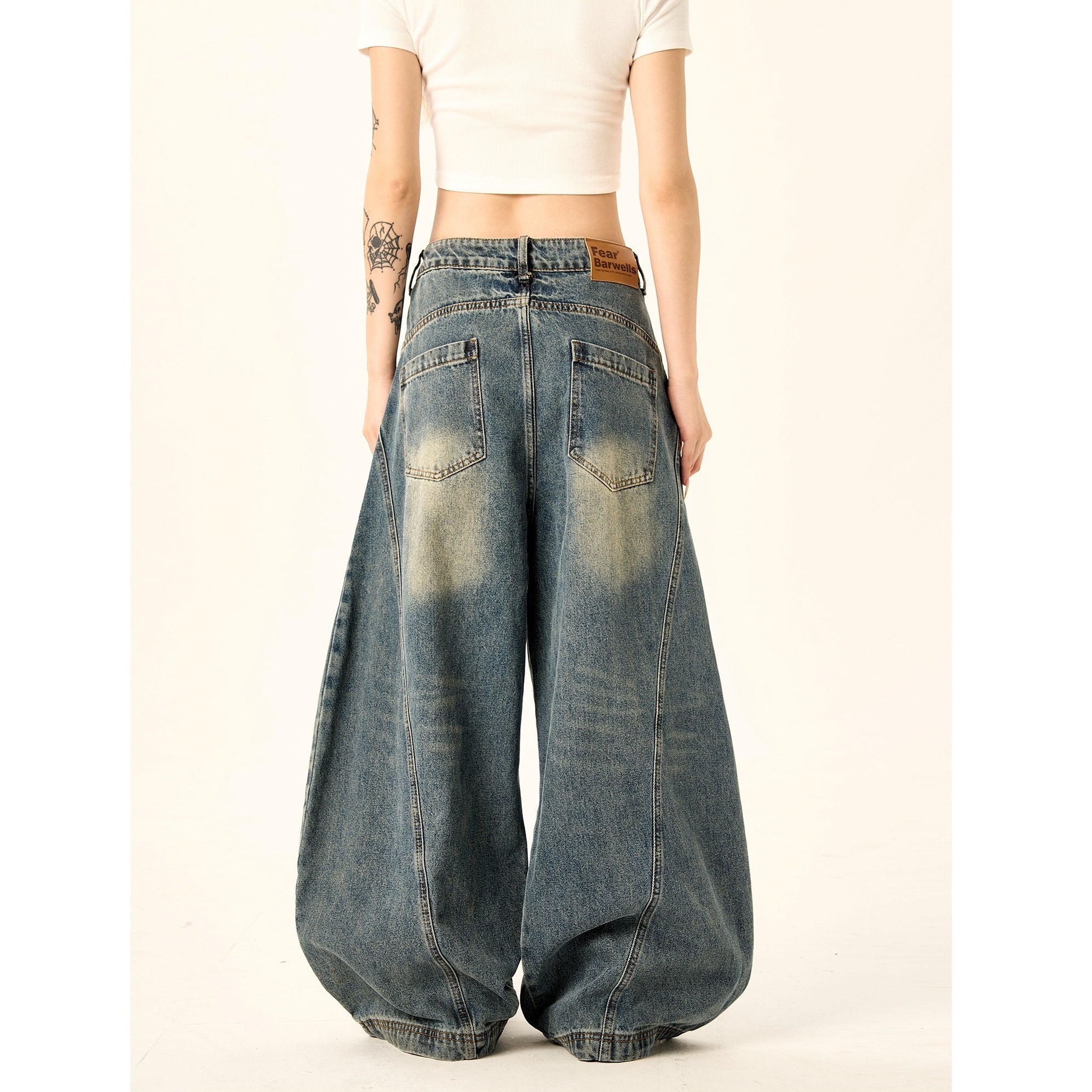 Balloon Wide-leg Switching Wash Jeans HG7125