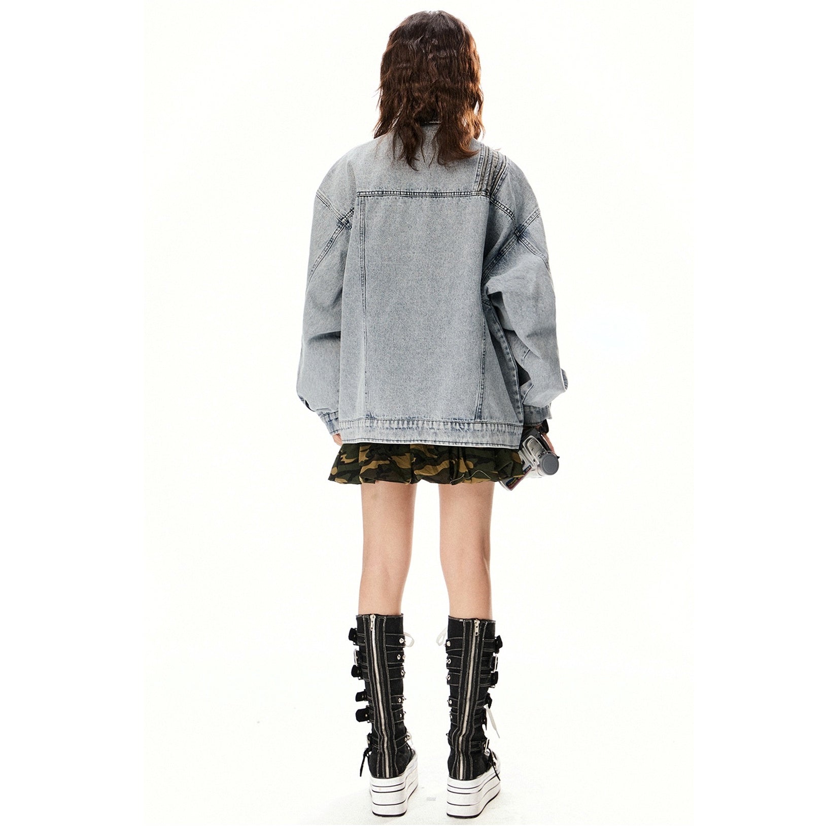 Number Print Oversize Denim Jacket EZ233