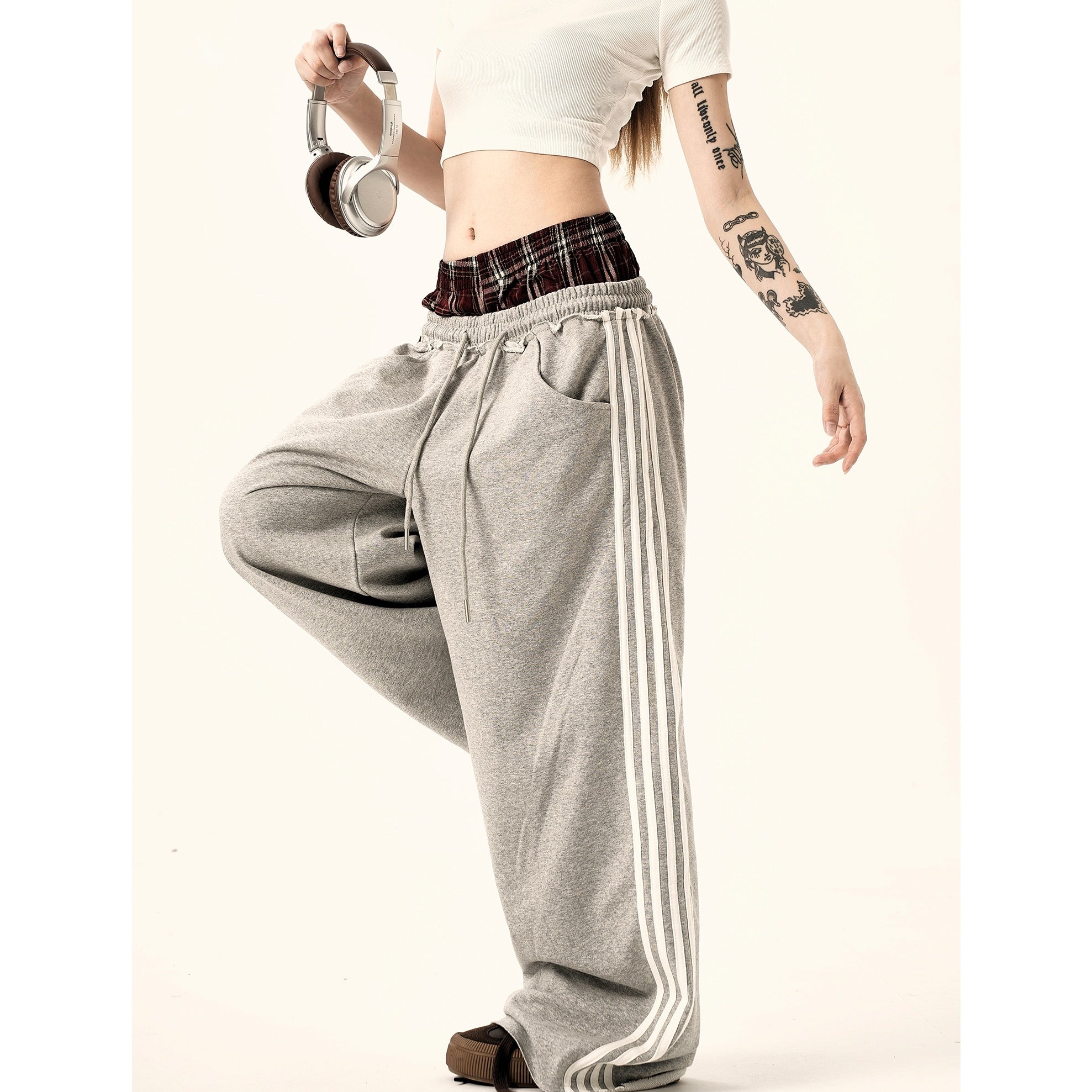 Double Waist Side Line Loose Sweat Pants MW9338