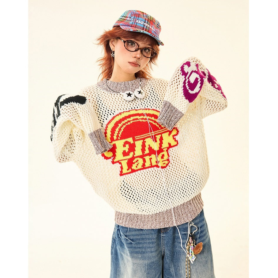 Retro Pop Contrasting Letter Cut-out Sweater MW9491