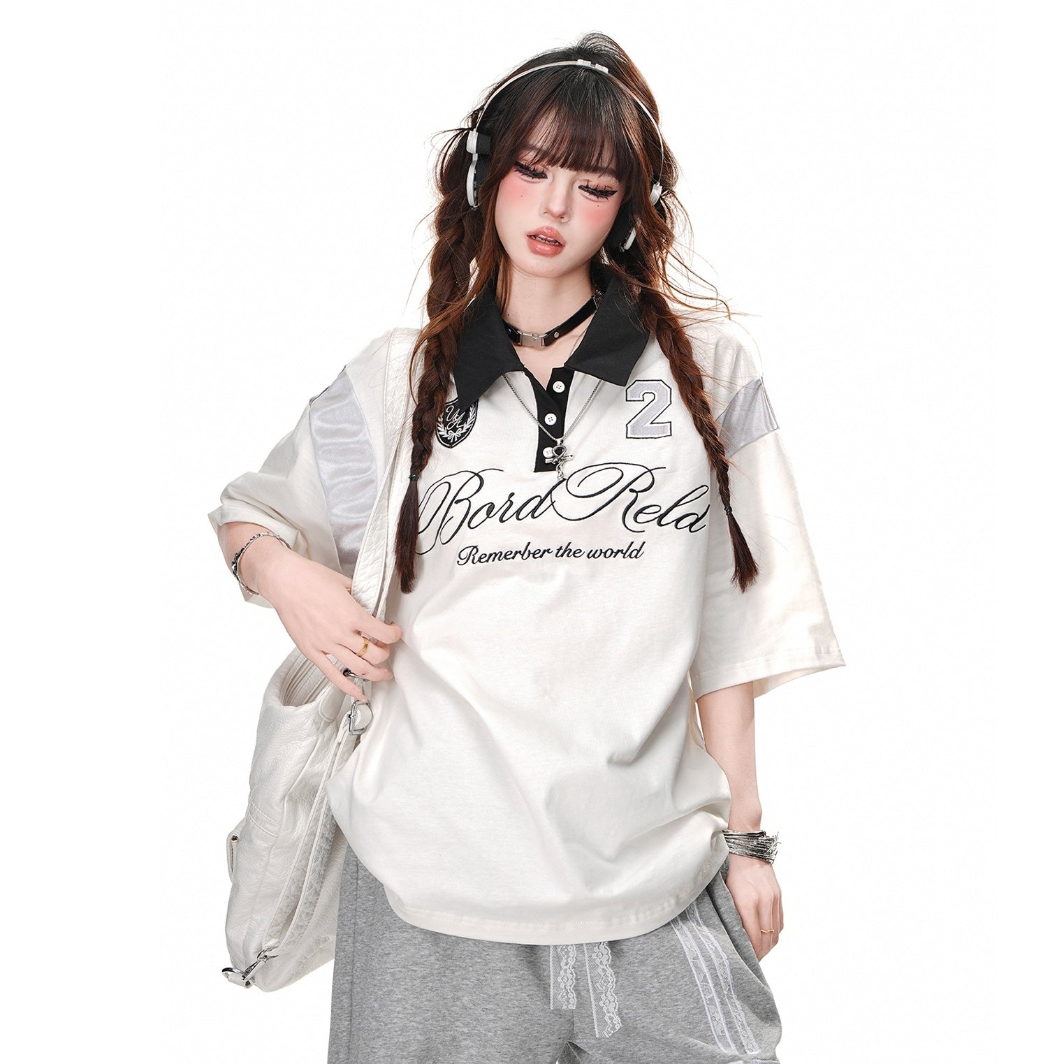 Bicolor Polo Collar Loose T-shirt KK2050