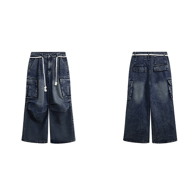 Washed Cargo Wide-leg Work Jeans MW9427