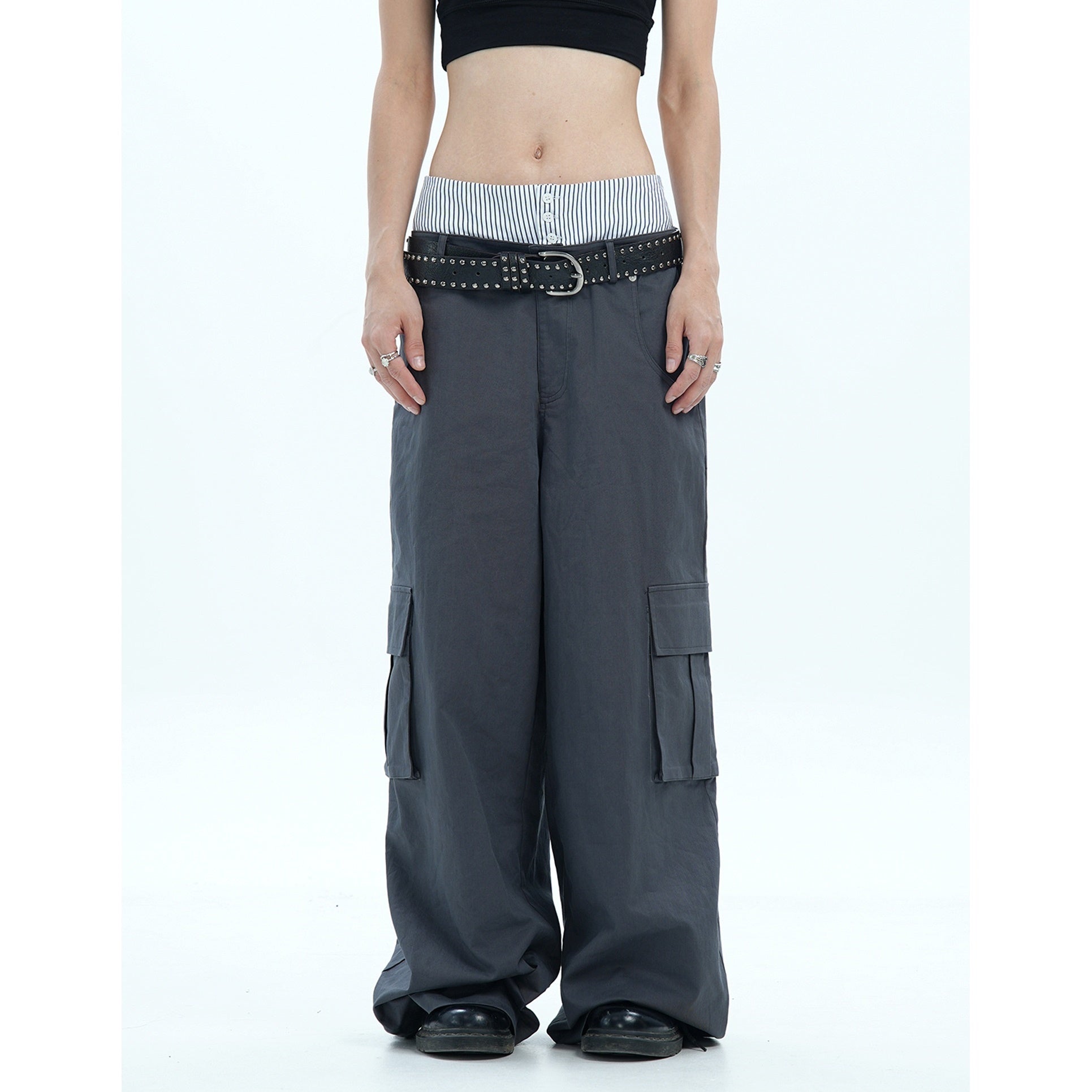 Stripe Design Double Waist Cargo Pants MW9677