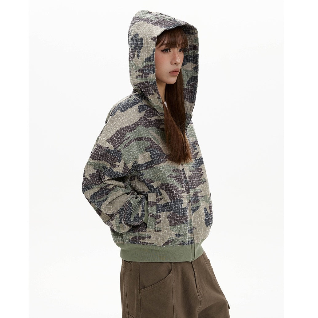 Camouflage Zipper Hooded Sweat Parka MW9409