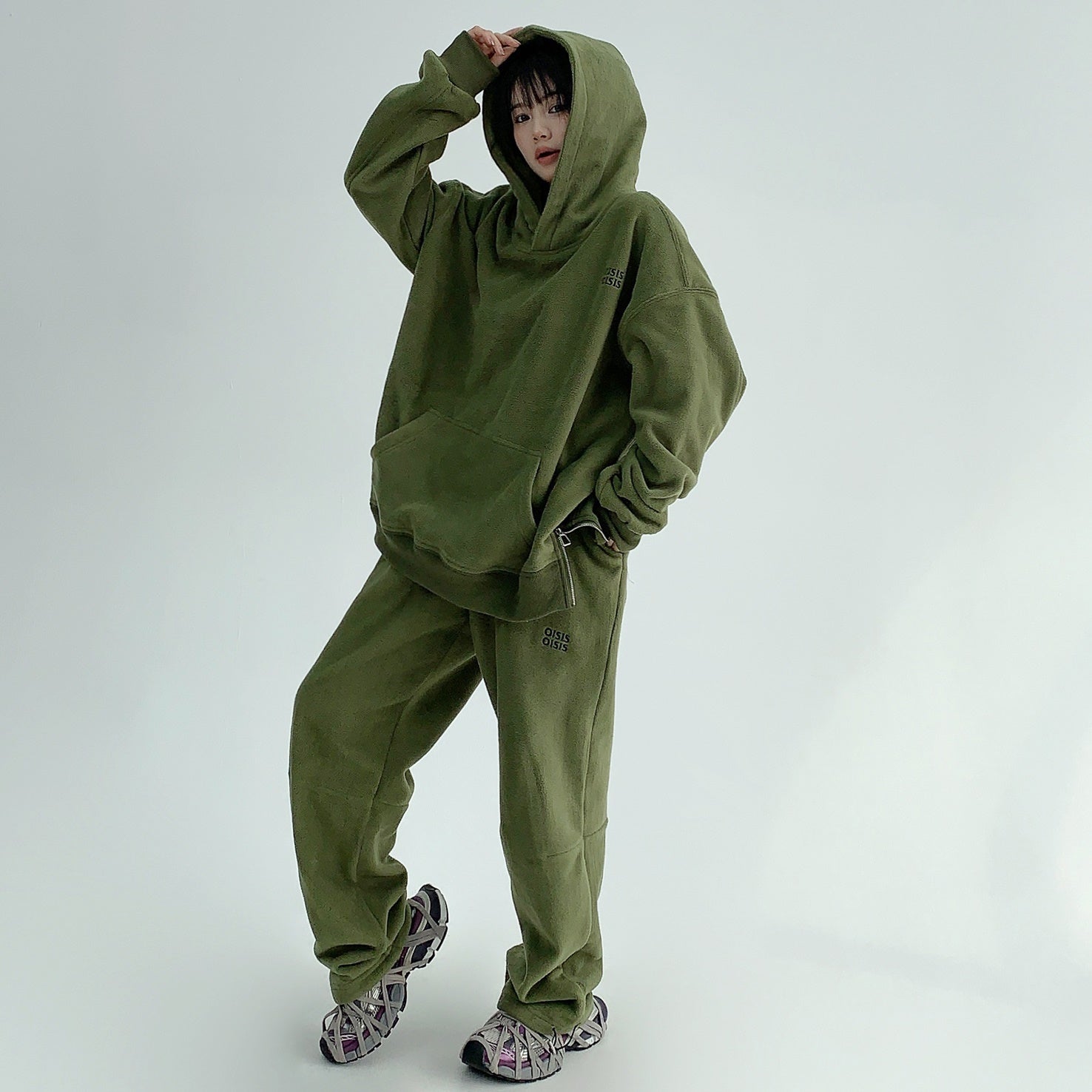 【上下別売り】Embroidery Fleece Loose Hoodie & Pants MW9631