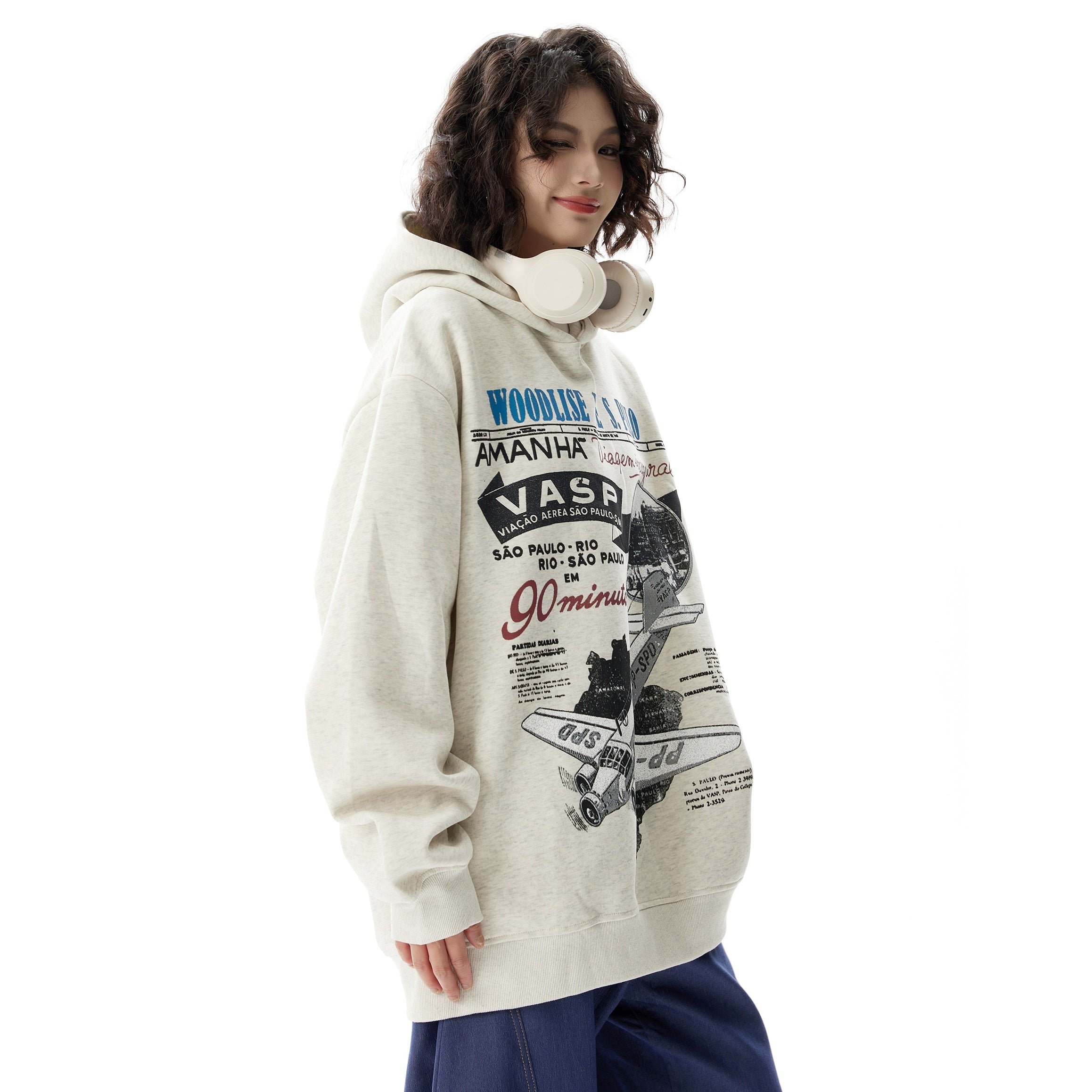 Airplane Graffiti Print Distressed Hoodie HG7178