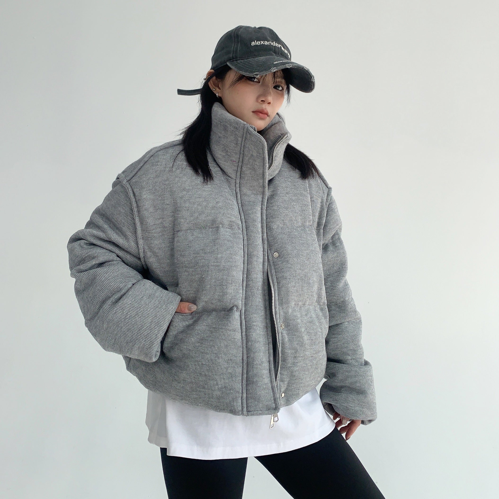 High-Neck Knit Texture Short Padded Jacket MW9590