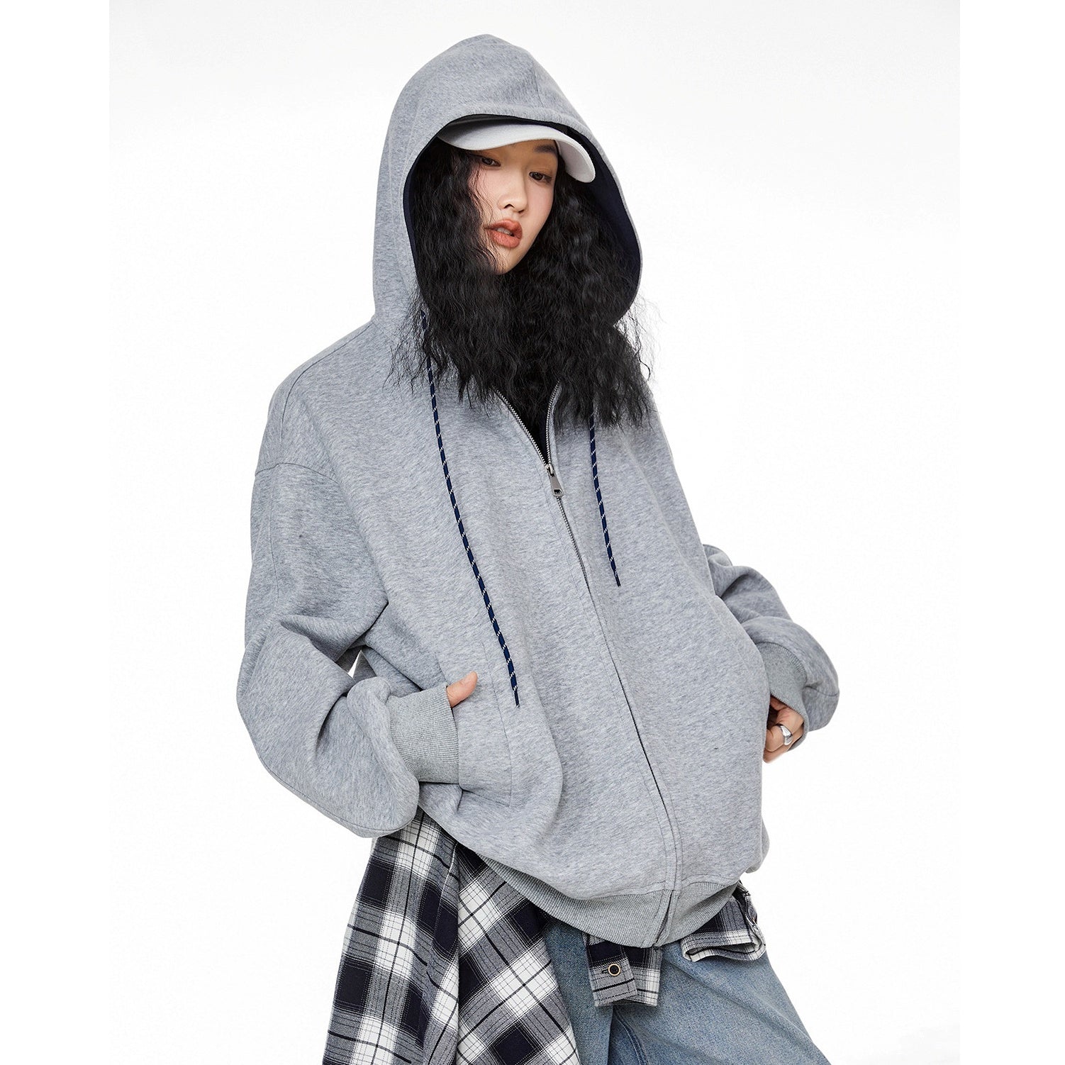 Contrast Color Hooded Sweat Jacket IC9008