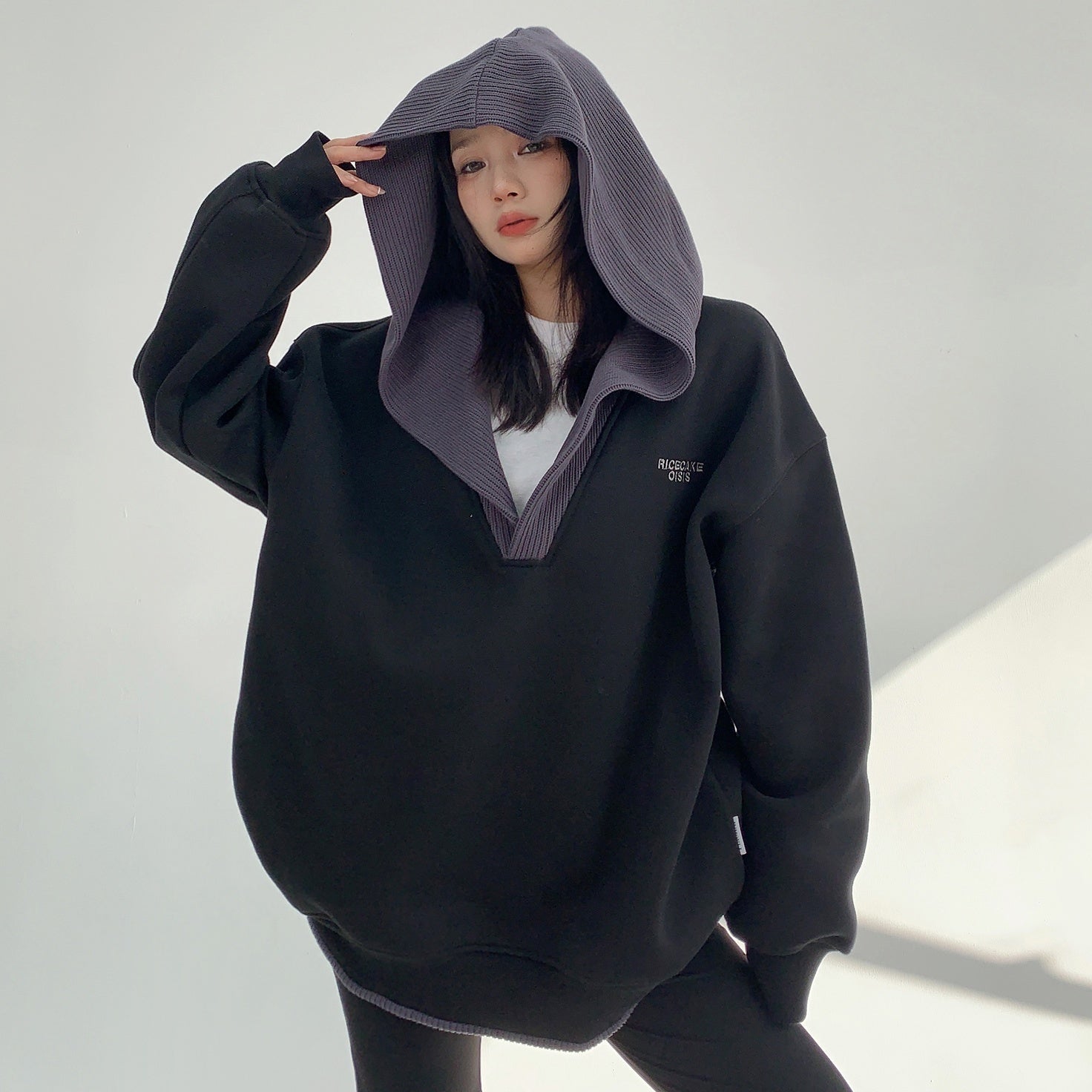 Knit Hooded Stitching Sweat Pullover MW9842