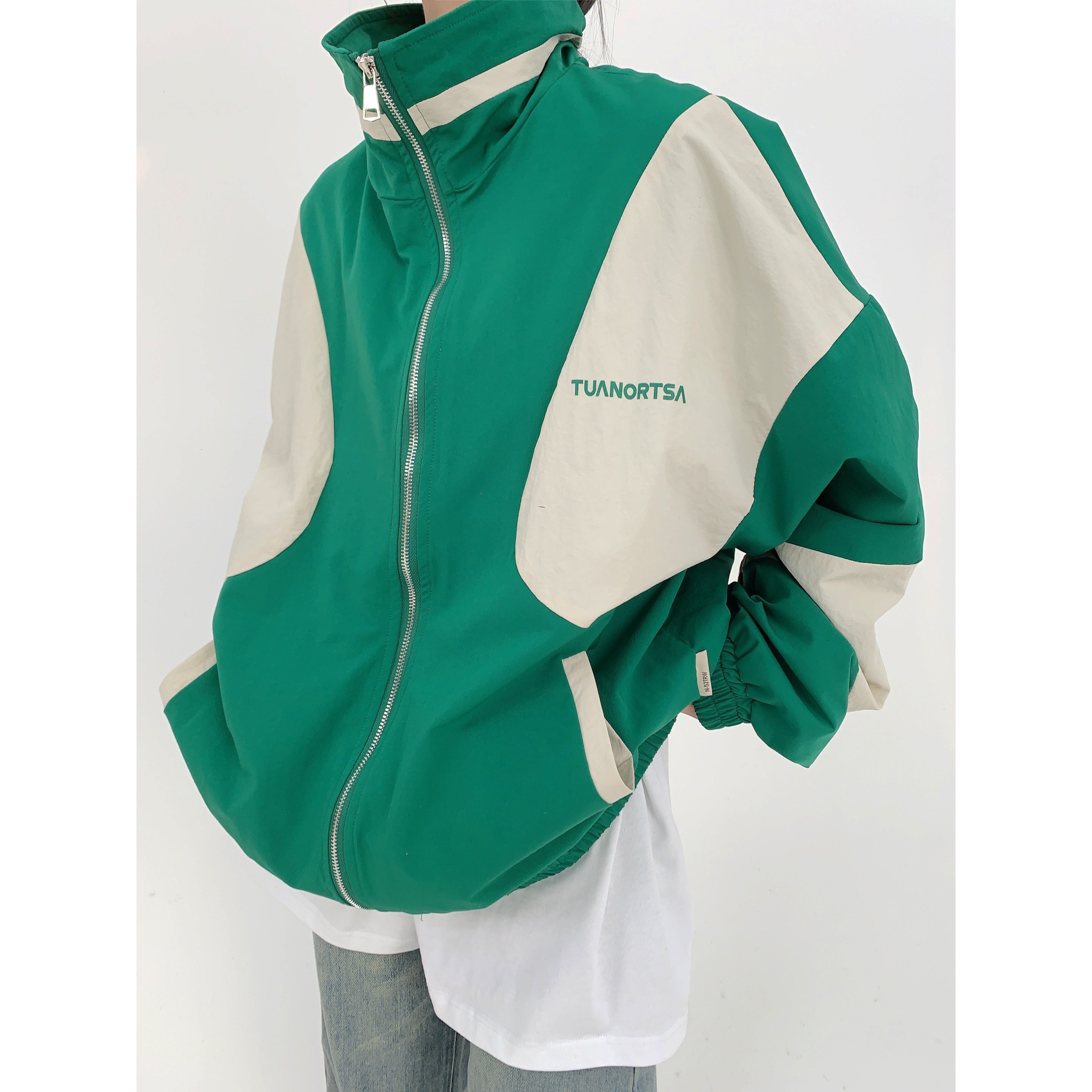 Retro Contrast Zipper Blouson MW9893