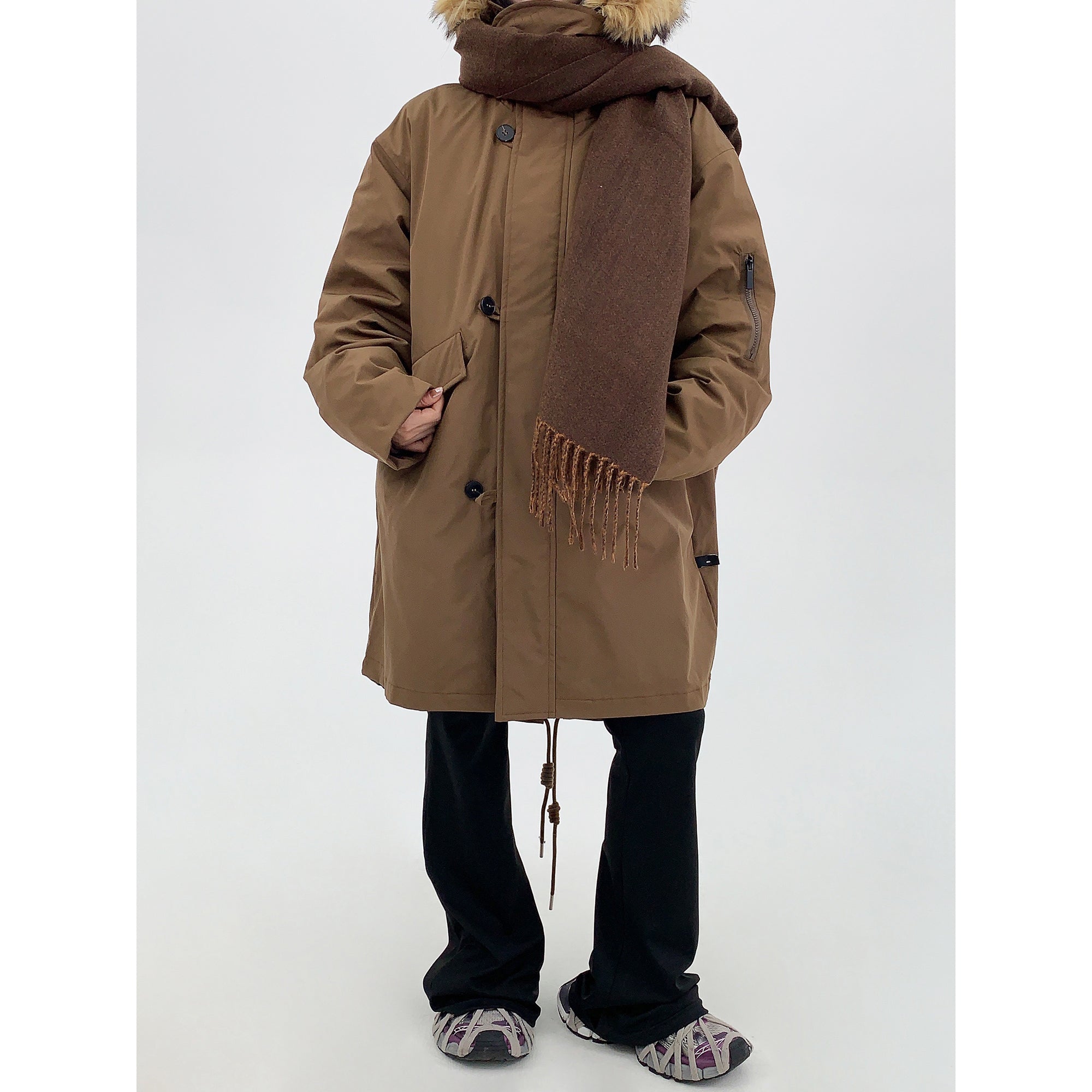 Mid-length Fur Collar Hooded Down Coat MW9685