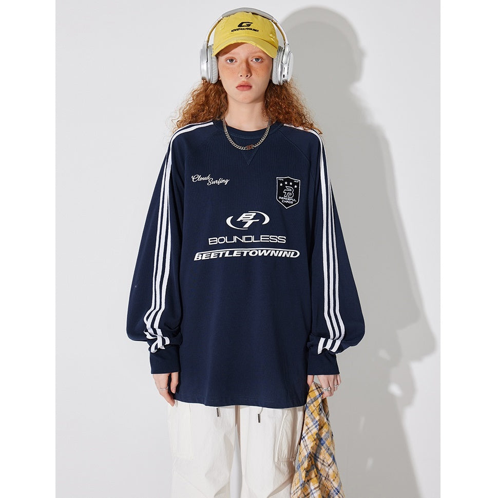 Sports Embroidery Crew Neck Loose Pullover BT7029