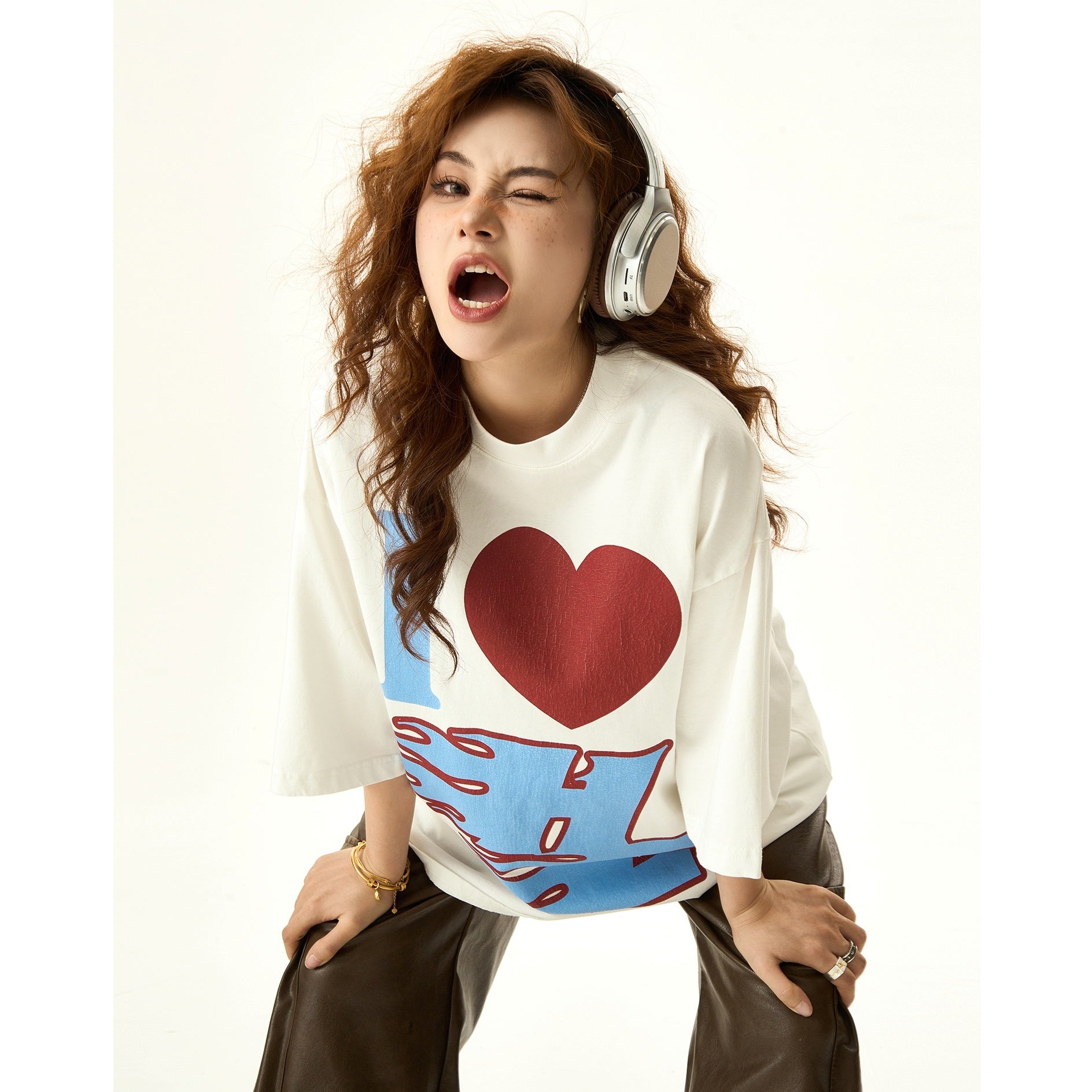 Niche Heart Design Print T-shirt HG7051