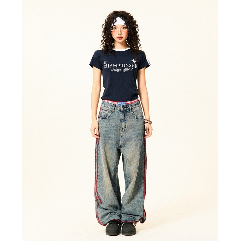 Side Parallel Bar Stitching Loose Straight Jeans YS7005