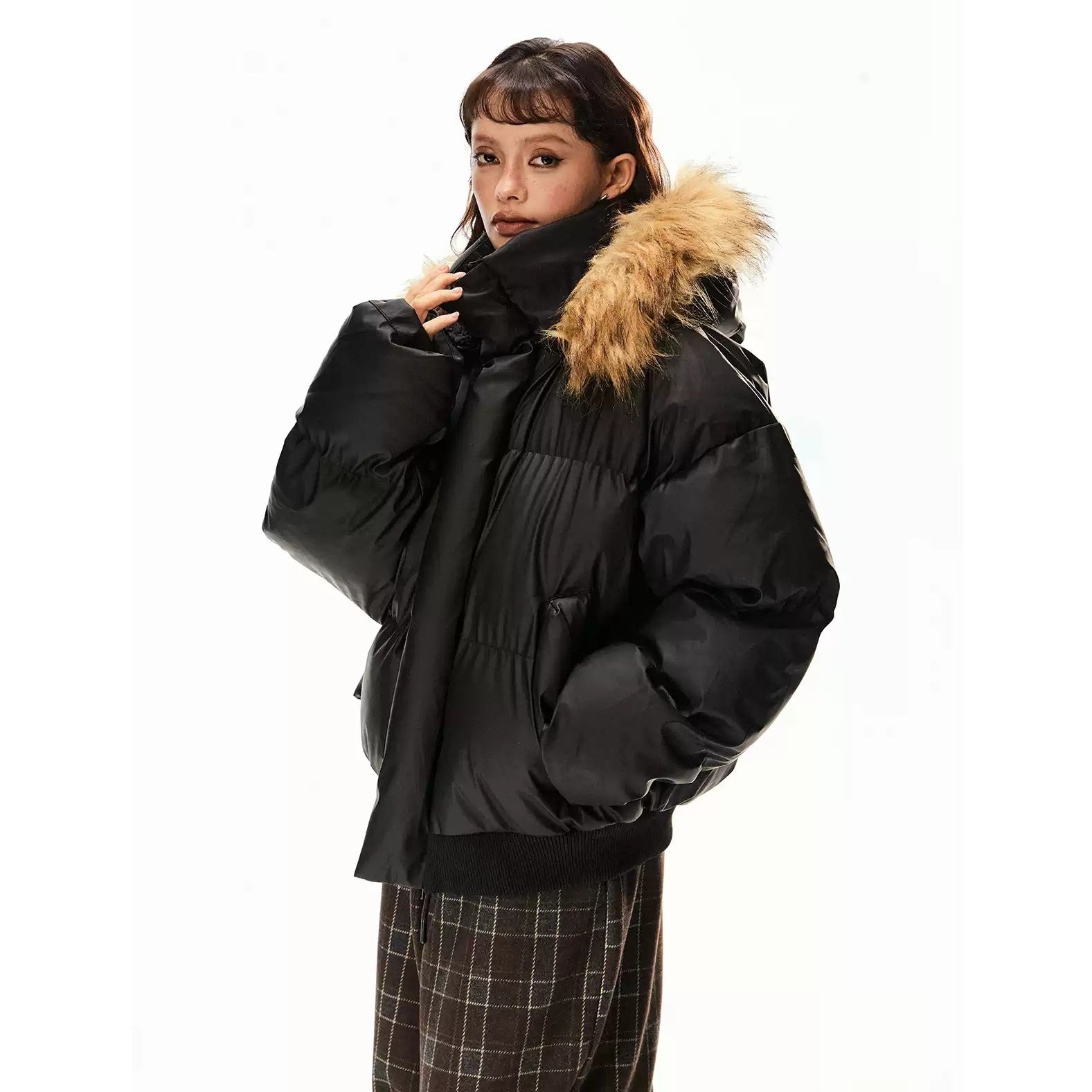 Fur Collar Hooded Short Padded Jacket EZ222