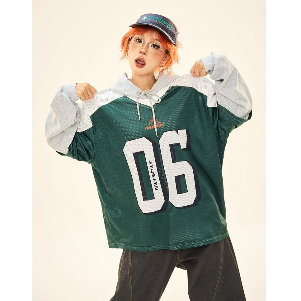 Vintage Fake Layered Sporty Hooded Pullover MW9333