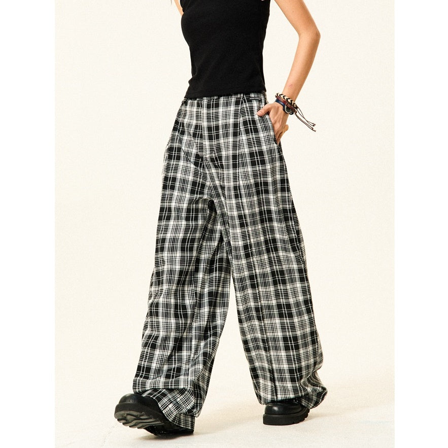 Monotone Plaid Low-waisted Wide-leg Pants YS7009