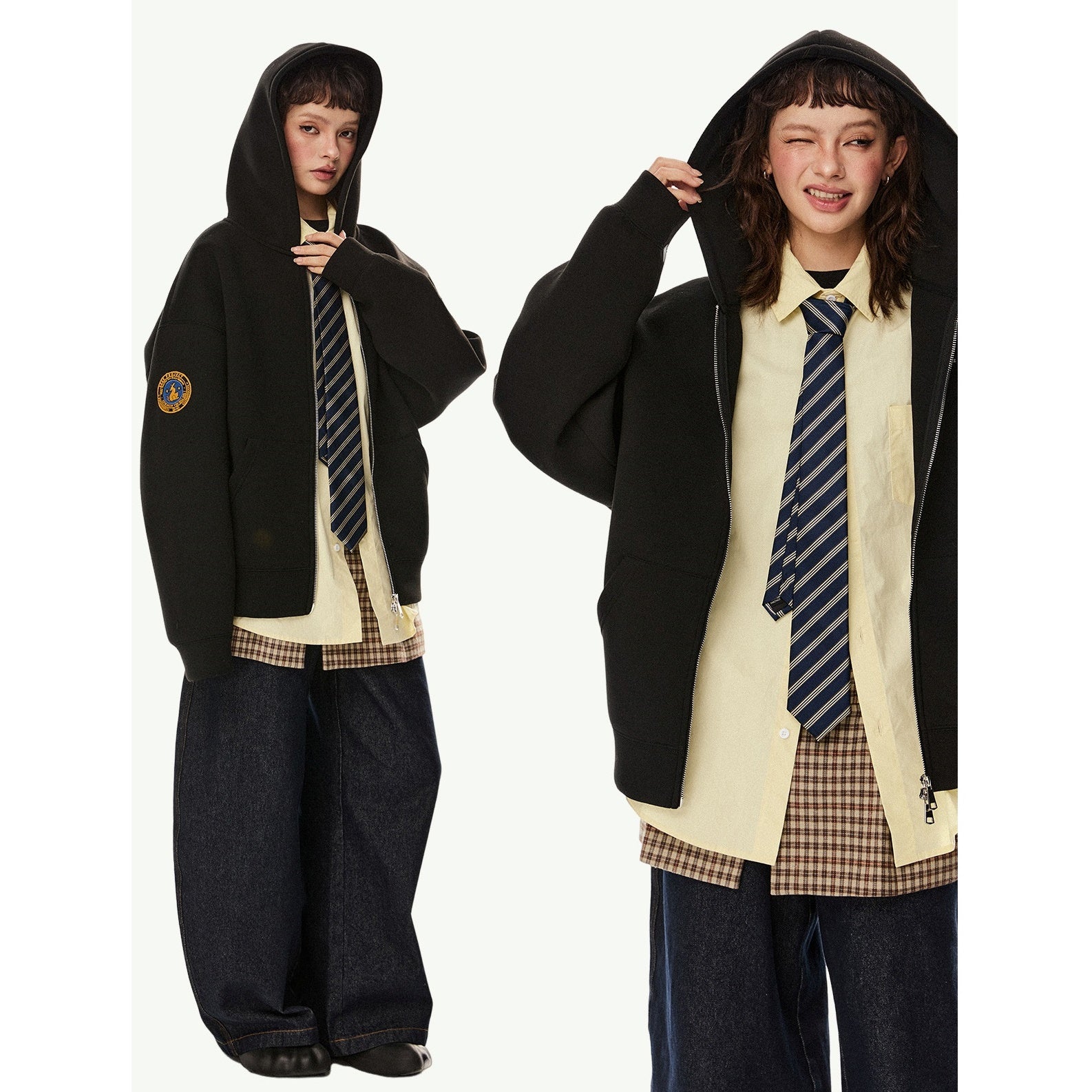 Embroidery Double ZIP-Up Hooded Parka EZ227