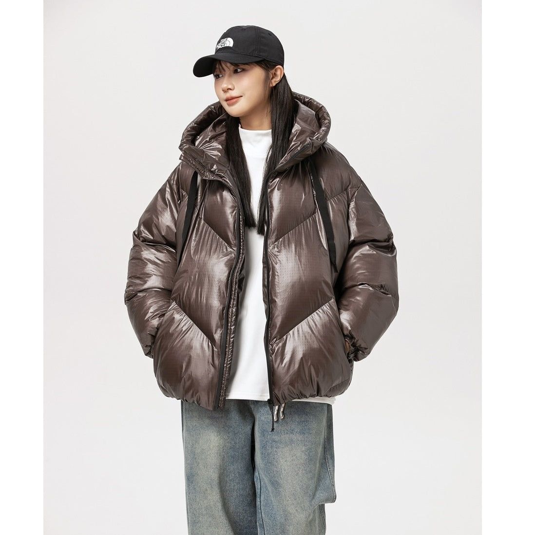 Loose Hooded Shiny Padded Jacket MW9657