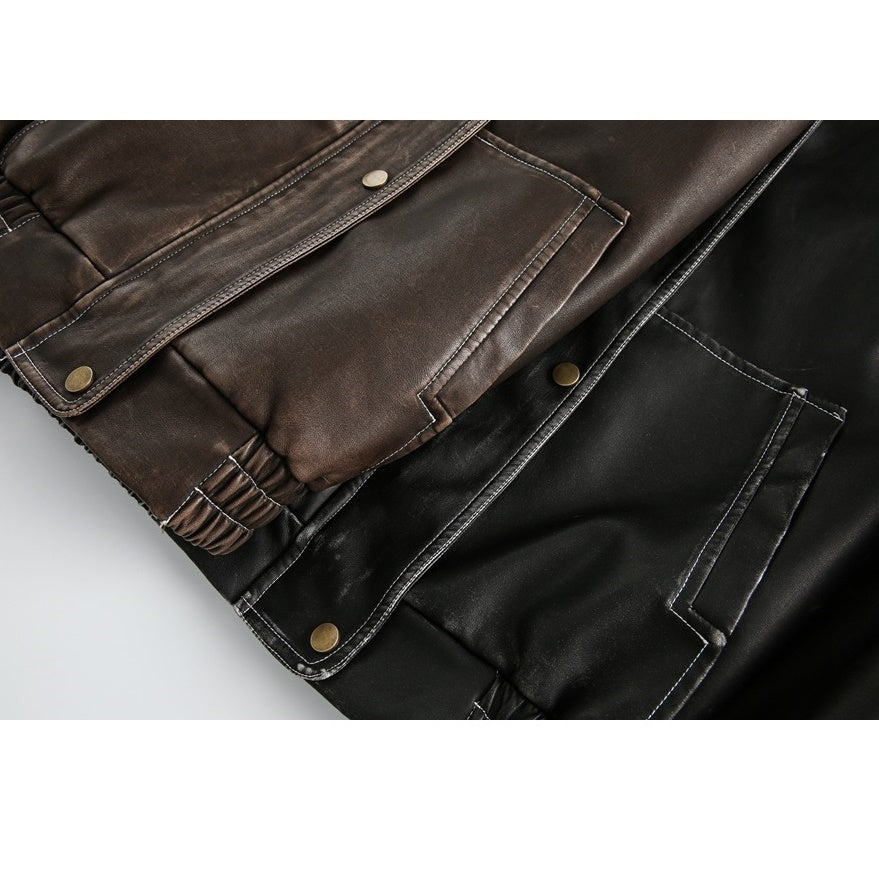 Loose Motorcycle Stitch PU Leather Jacket MW9579