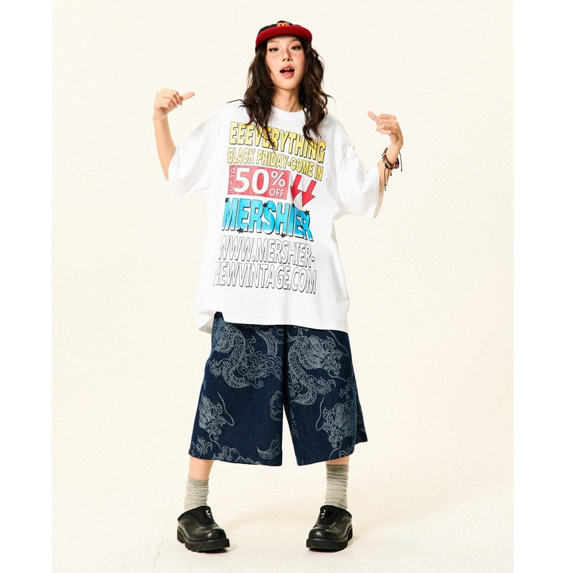 Colorful Letter Loose Pop T-Shirt YS7013