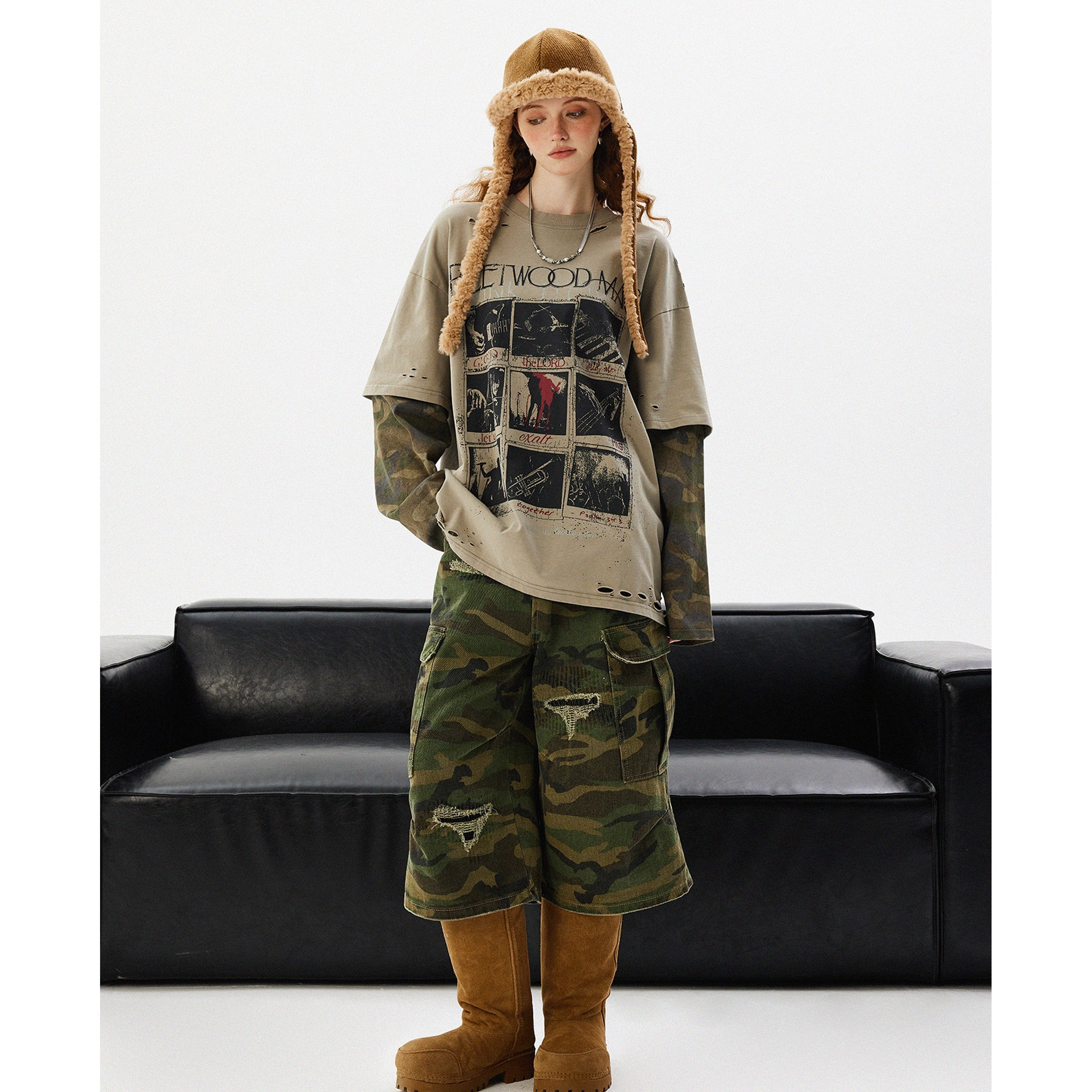 Fake Two Piece Camouflage Sleeve T-Shirt MW9910