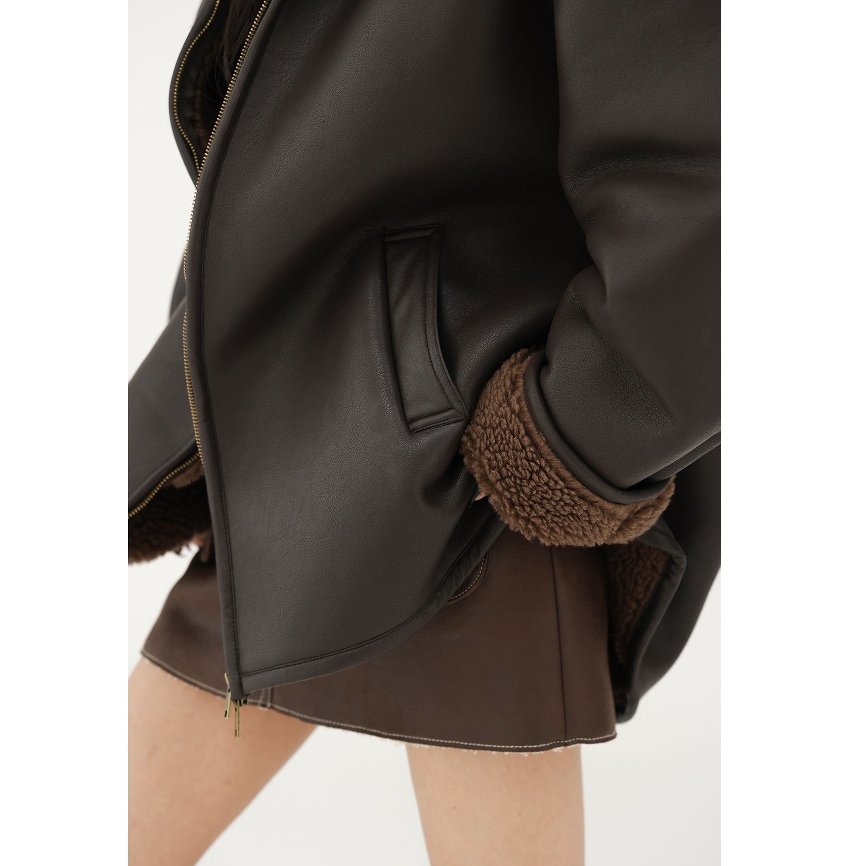 Boa Liner Loose PU Leather Jacket AC7094