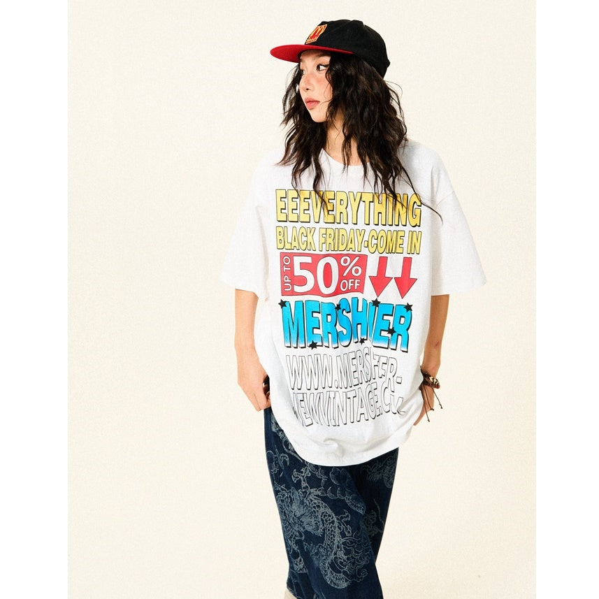 Colorful Letter Loose Pop T-Shirt YS7013