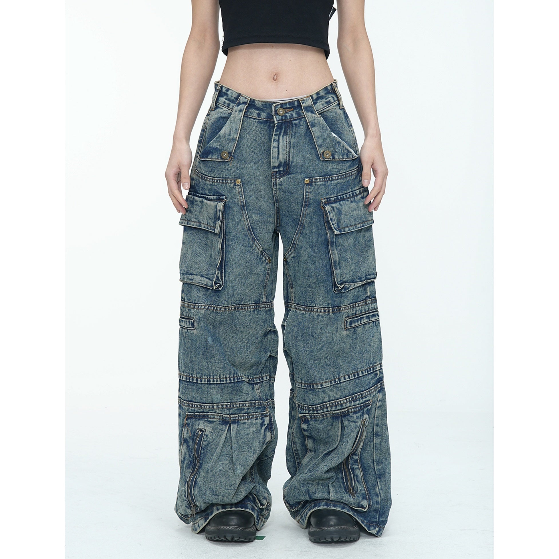 Retro Wash Cargo Style Loose Jeans MW9753