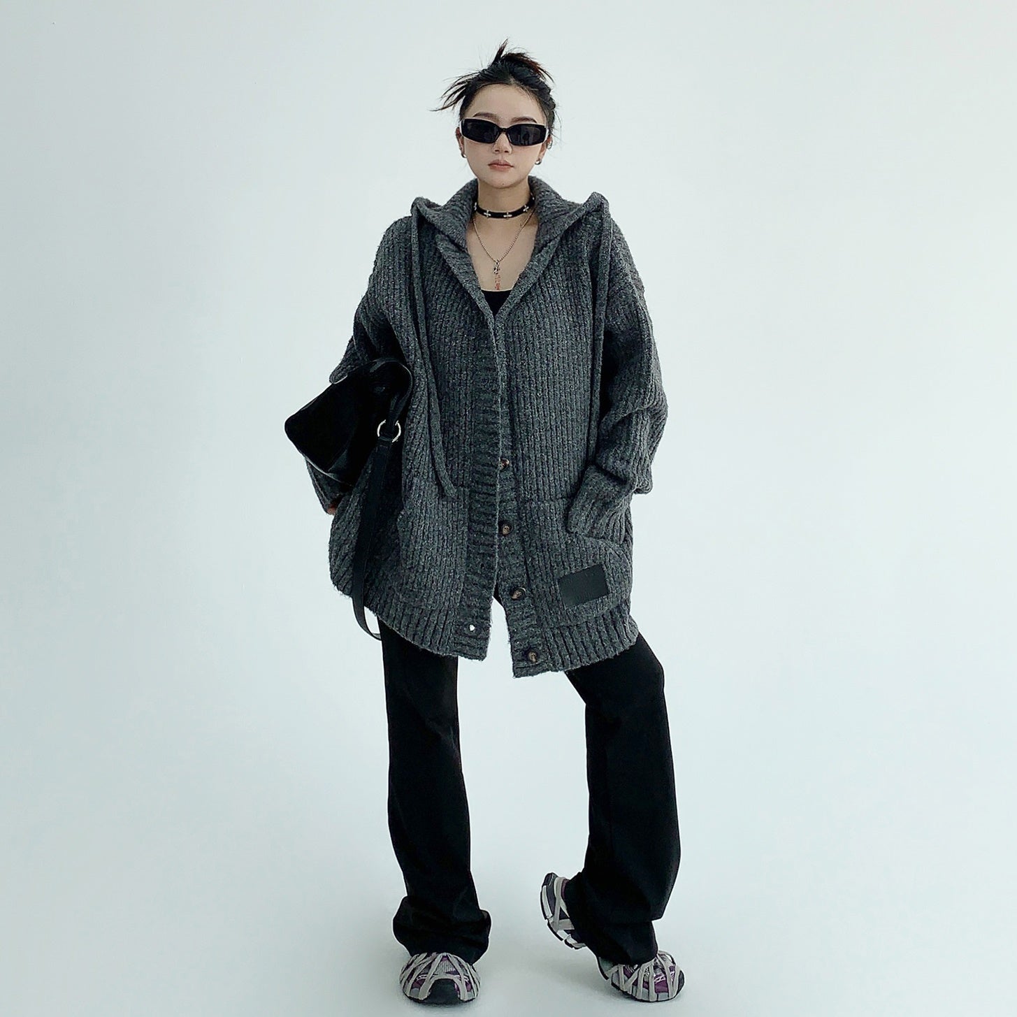 Heavy Industry Coarse Needle Hooded Knitted Jacket MW9512