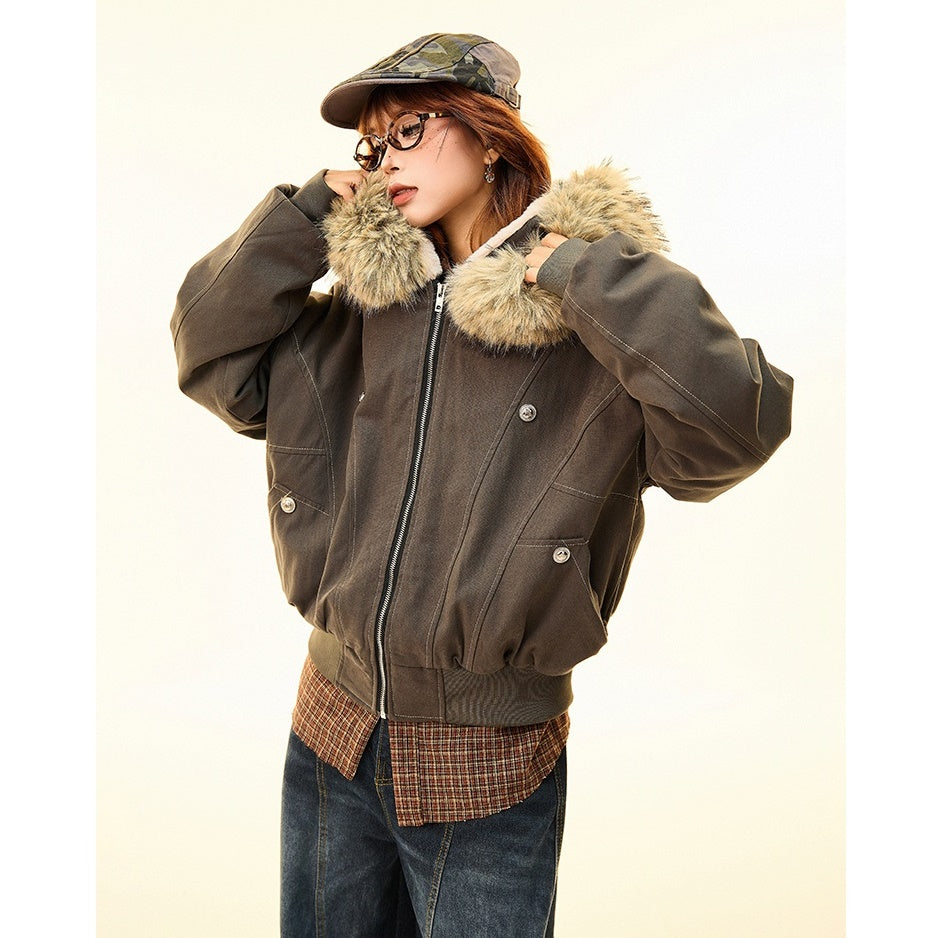 Fur Collar Work Style Hooded Blouson MW9807