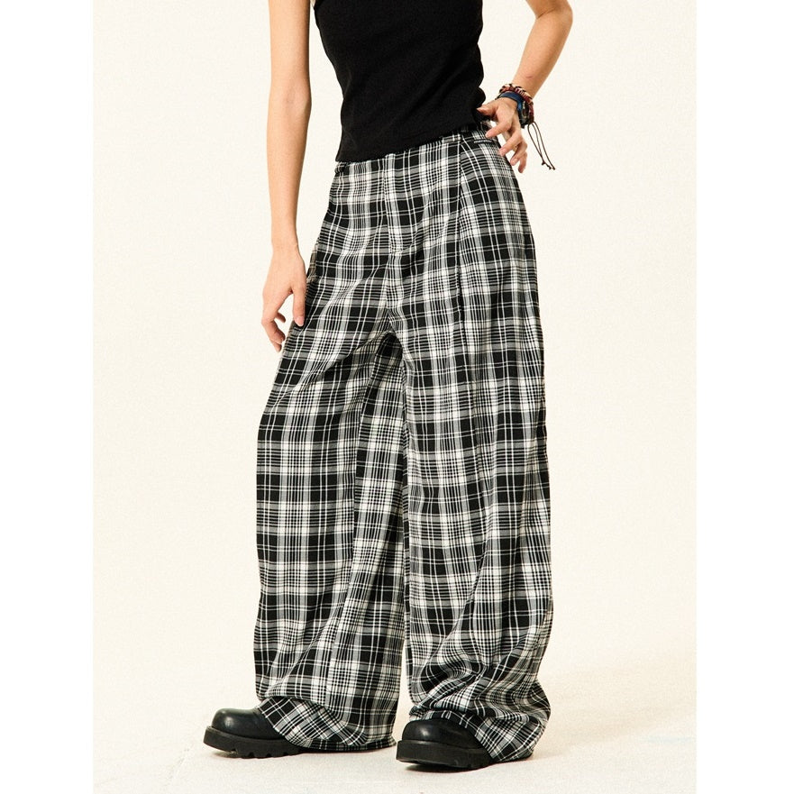 Monotone Plaid Low-waisted Wide-leg Pants YS7009