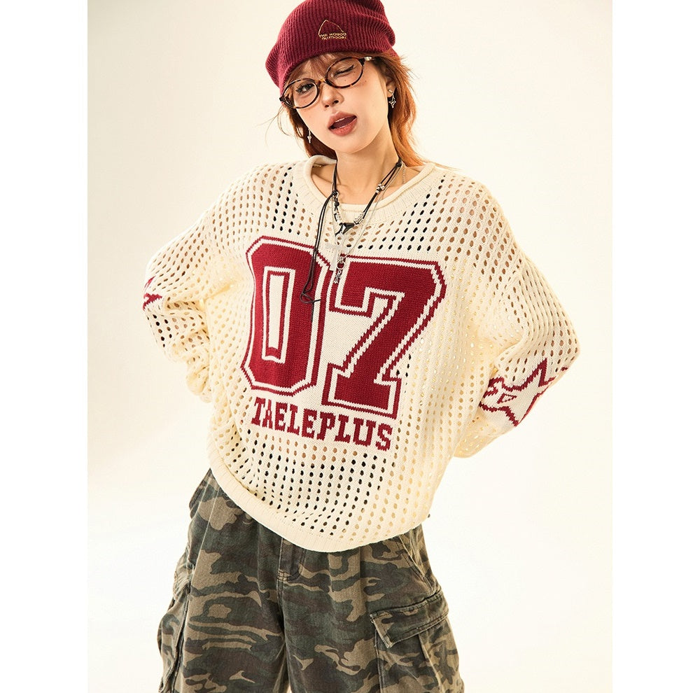 Cut-out Crew Neck Number Sweater MW9520