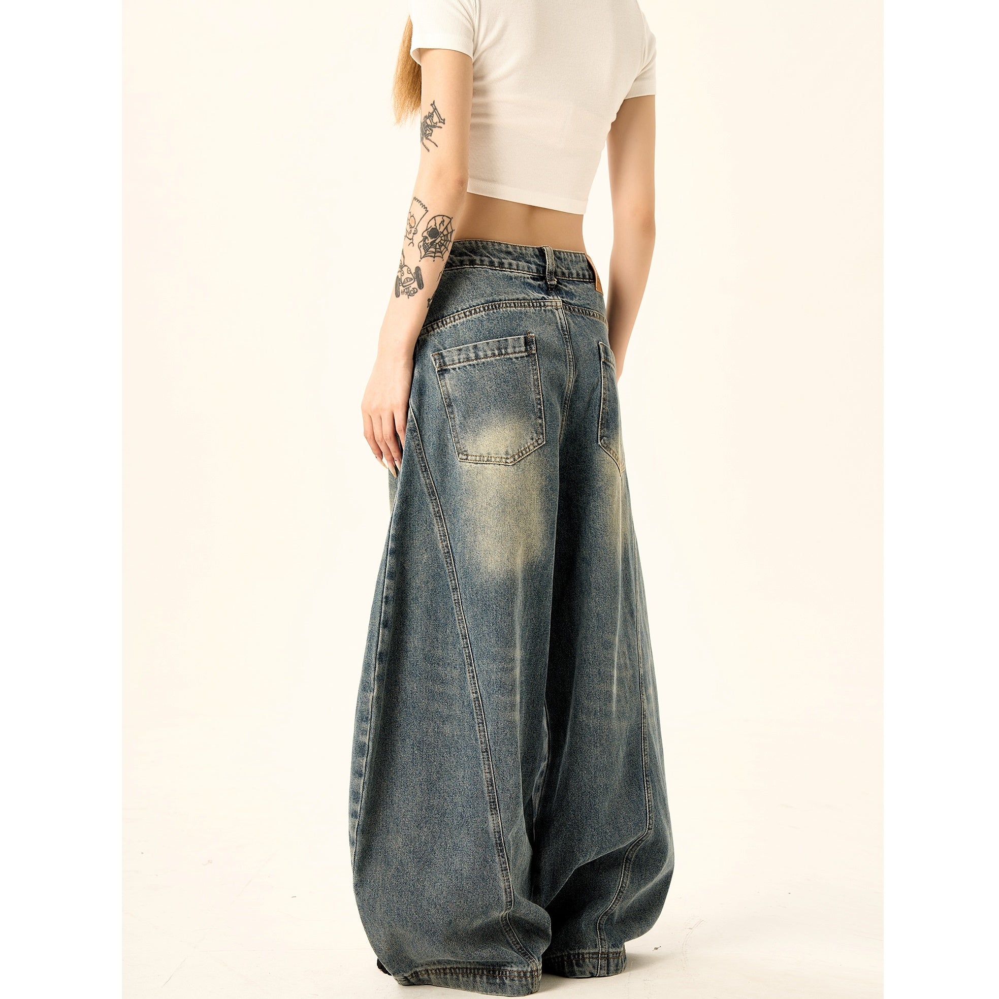 Balloon Wide-leg Switching Wash Jeans HG7125