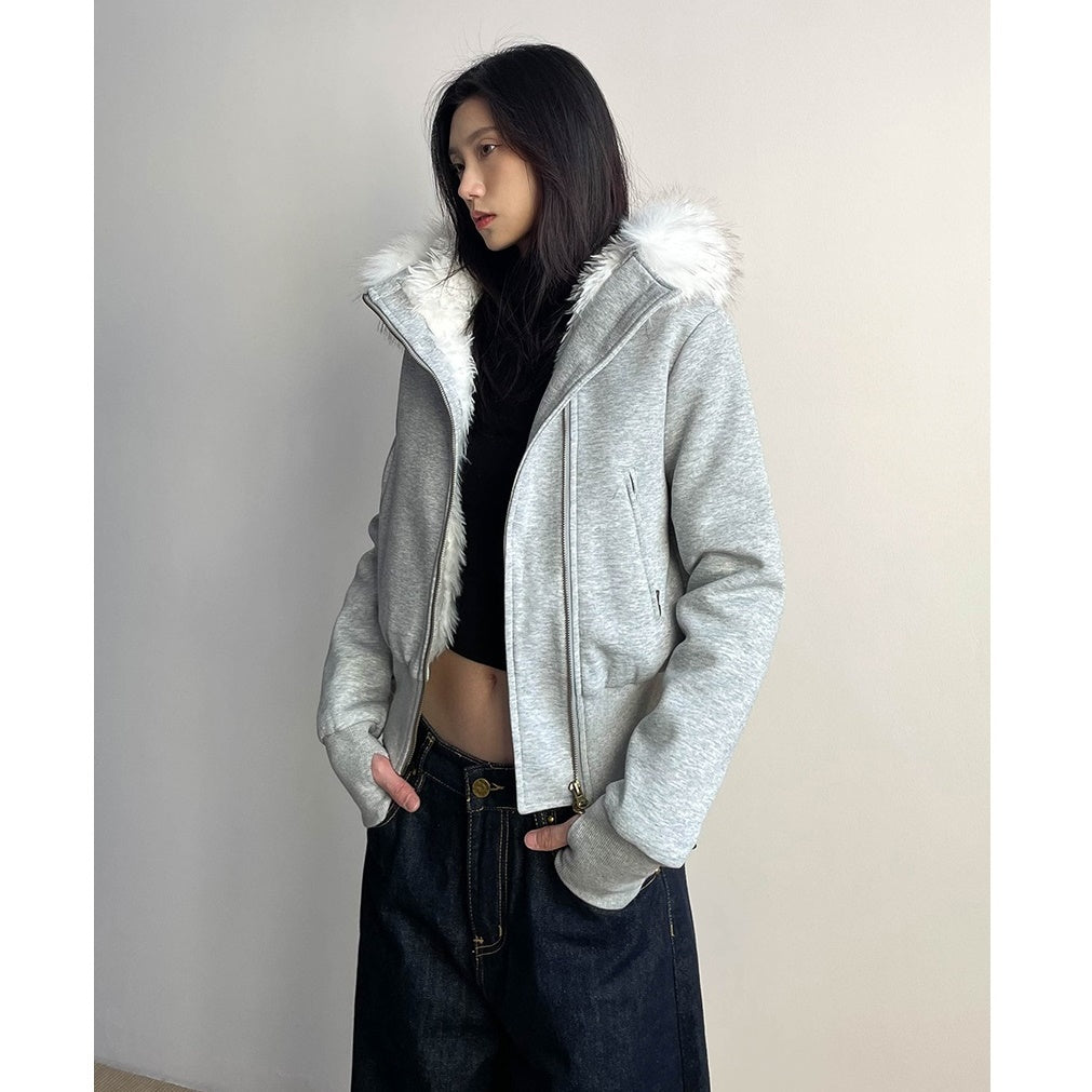 Fur Collar Short Hooded Sweat Jacket MW9763