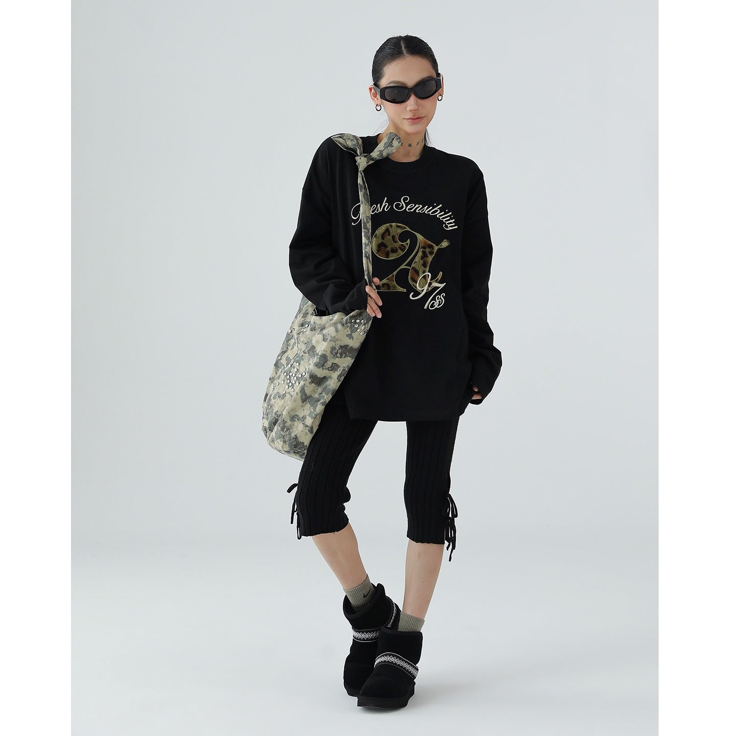 Leopard Flocking Print Long Sleeve T-Shirt AC7076