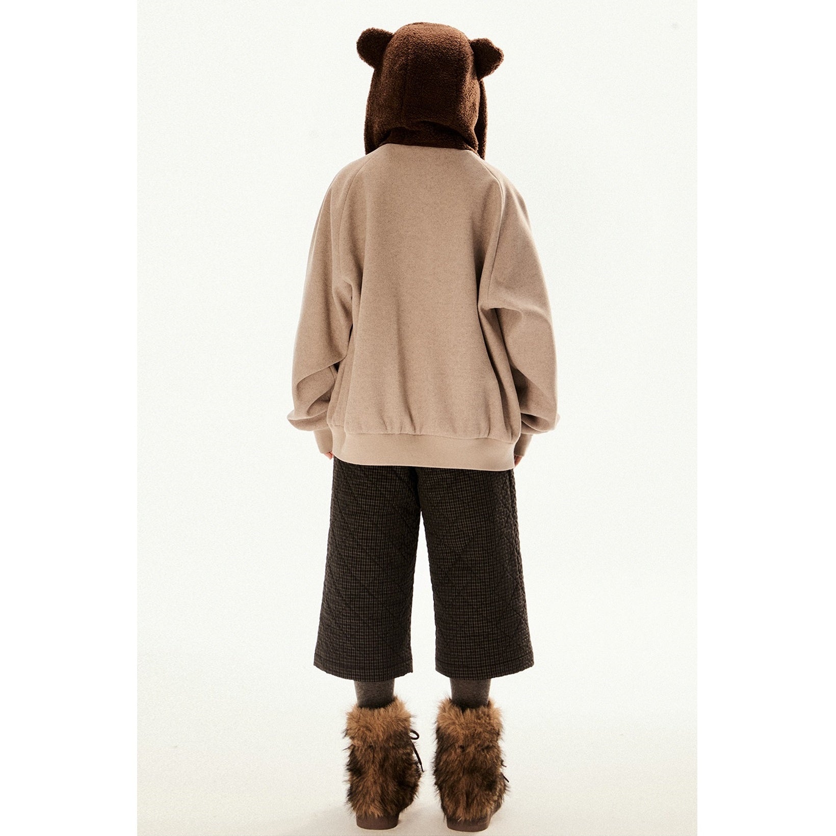 Raglan Sleeve Bear Design Hooded Zipper Jacket EZ196