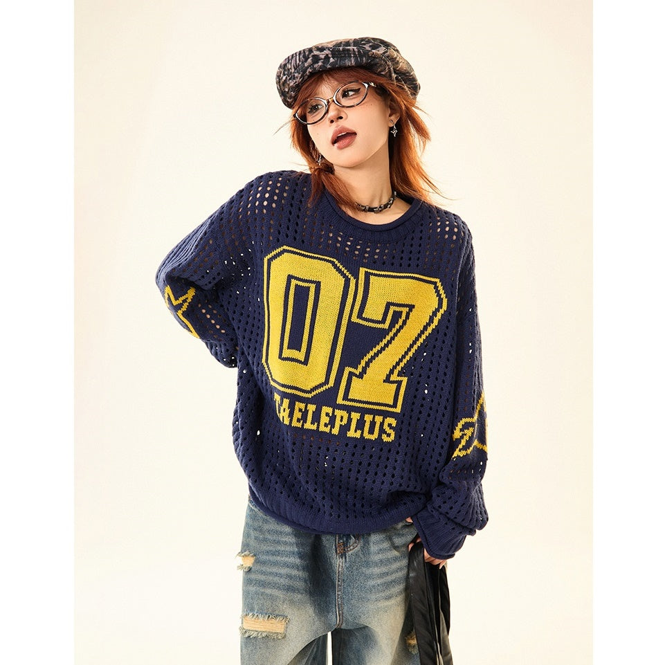 Cut-out Crew Neck Number Sweater MW9520