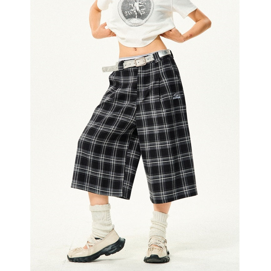 Retro Contrast Plaid Casual Cropped Pants YS7001