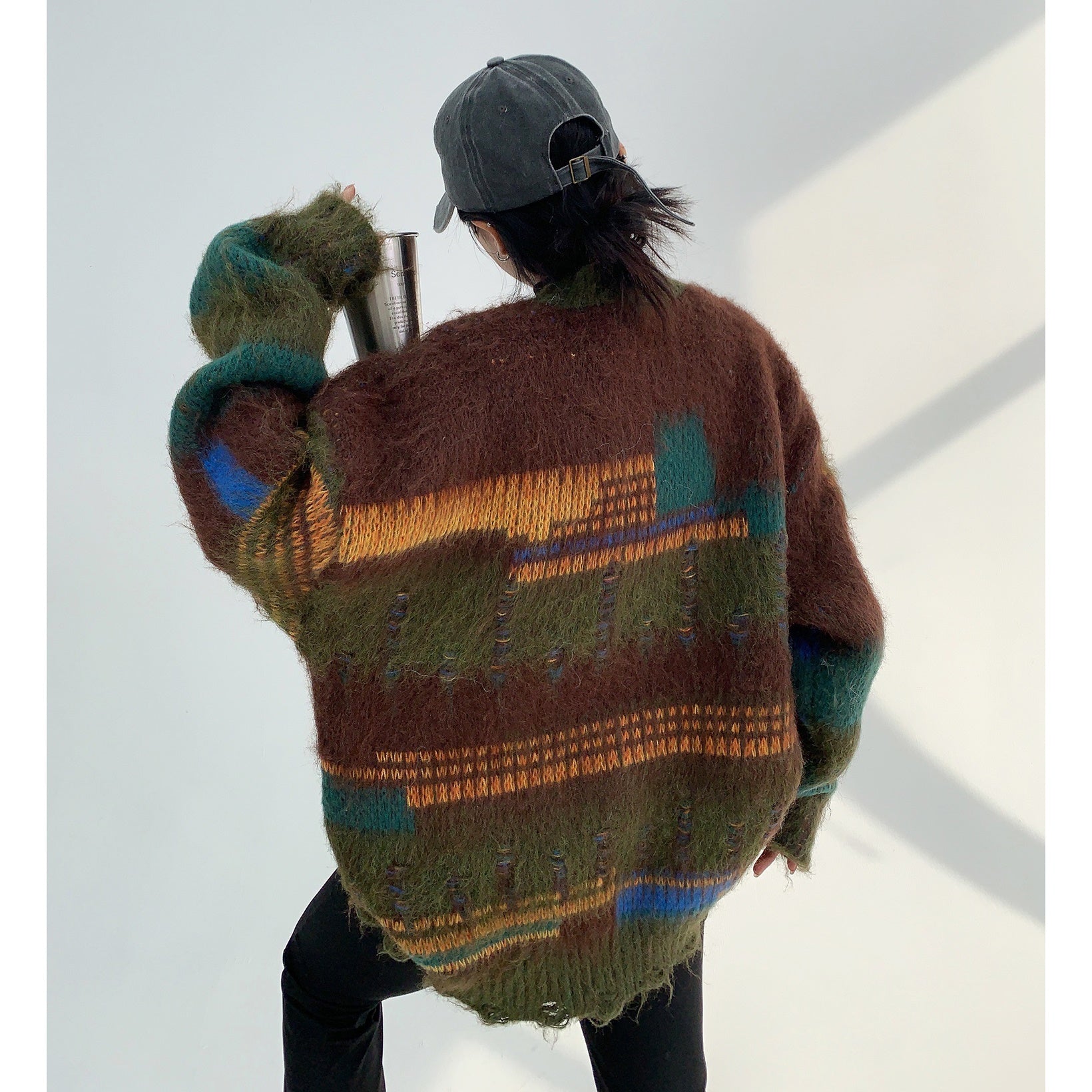 Retro Ripped Crewneck Shaggy Sweater MW9789