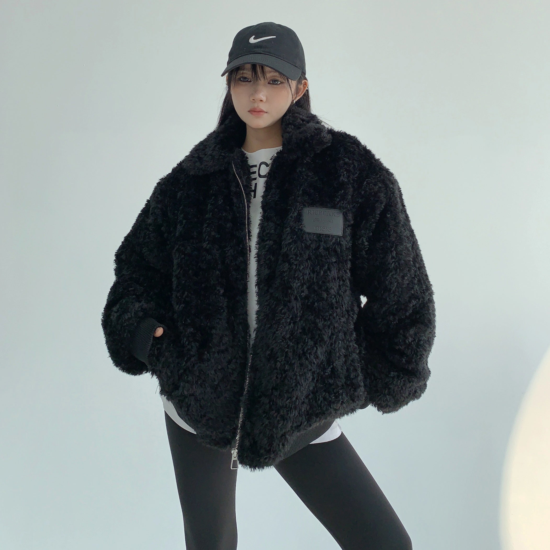 Imitation Fur Quilting Zipper Jacket MW9598