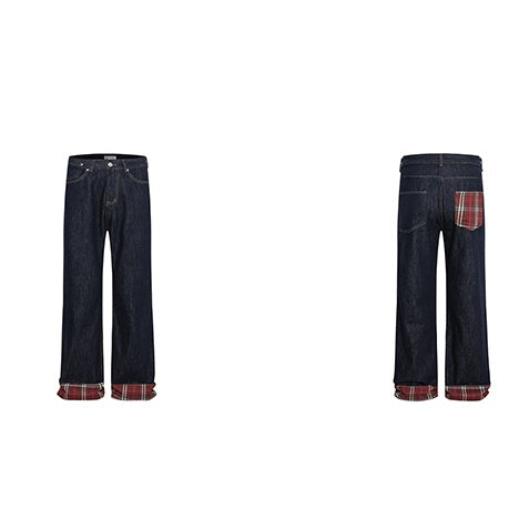 Tartan Check Panelled Straight-leg Jeans MW9254